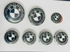 BLACK 7pc B.M.W Logo 50th Anniversary Edition Emblem Wheel Steering Badges Set&nbsp;