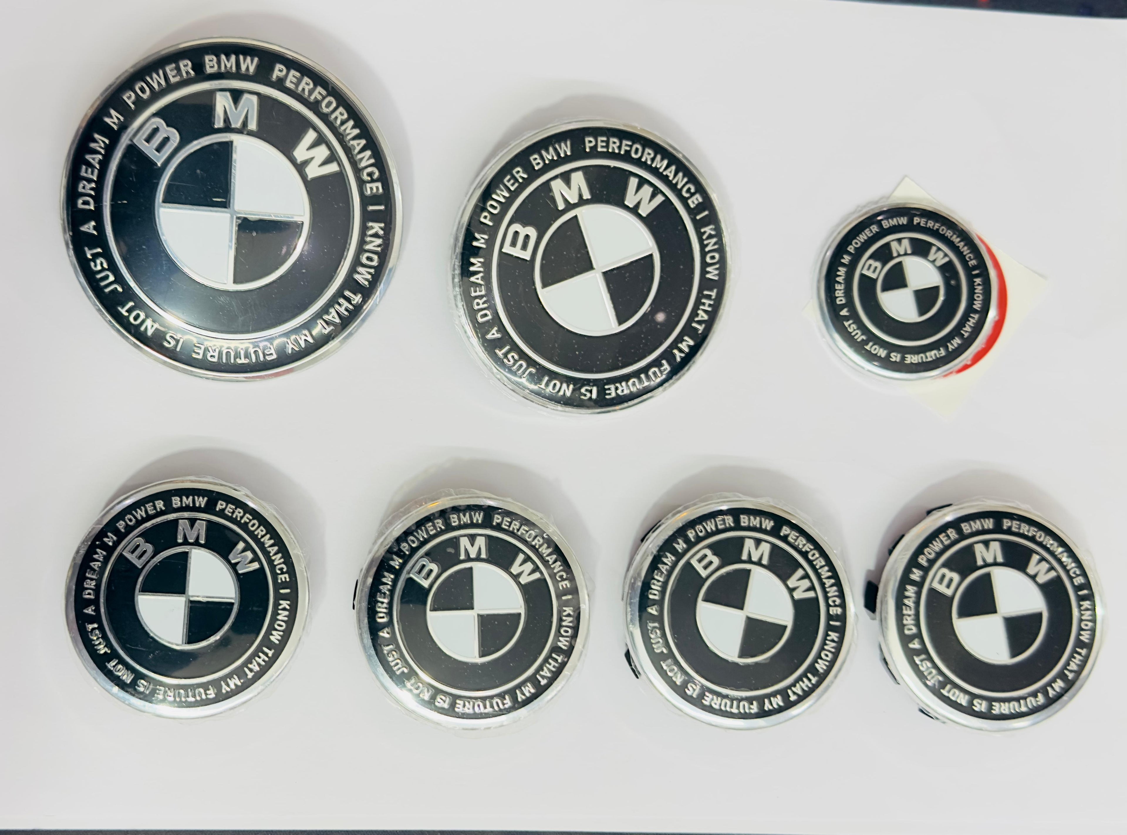 BLACK 7pc B.M.W Logo 50th Anniversary Edition Emblem Wheel Steering Badges Set&nbsp;