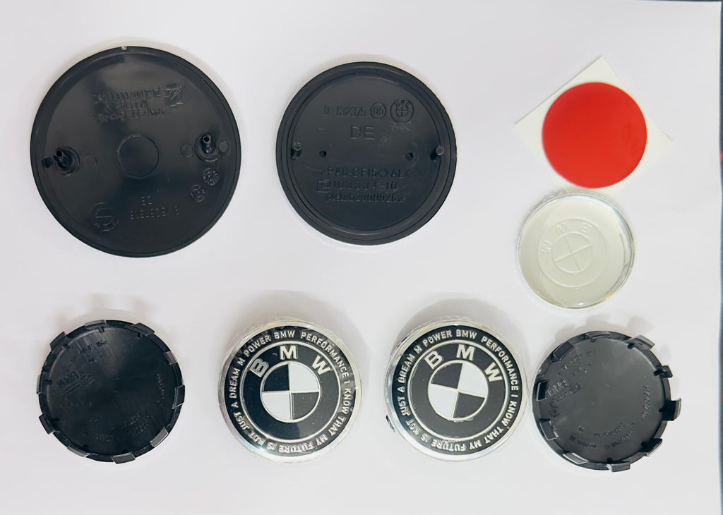 BLACK 7pc B.M.W Logo 50th Anniversary Edition Emblem Wheel Steering Badges Set&nbsp;