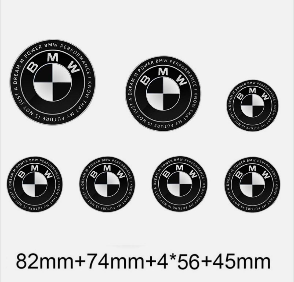 BLACK 7pc B.M.W Logo 50th Anniversary Edition Emblem Wheel Steering Badges Set&nbsp;