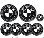 BLACK 7pc B.M.W Logo 50th Anniversary Edition Emblem Wheel Steering Badges Set&nbsp;