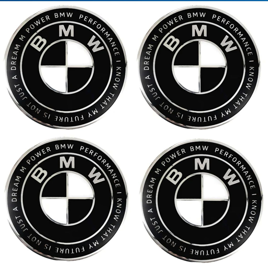 BLACK 7pc B.M.W Logo 50th Anniversary Edition Emblem Wheel Steering Badges Set&nbsp;