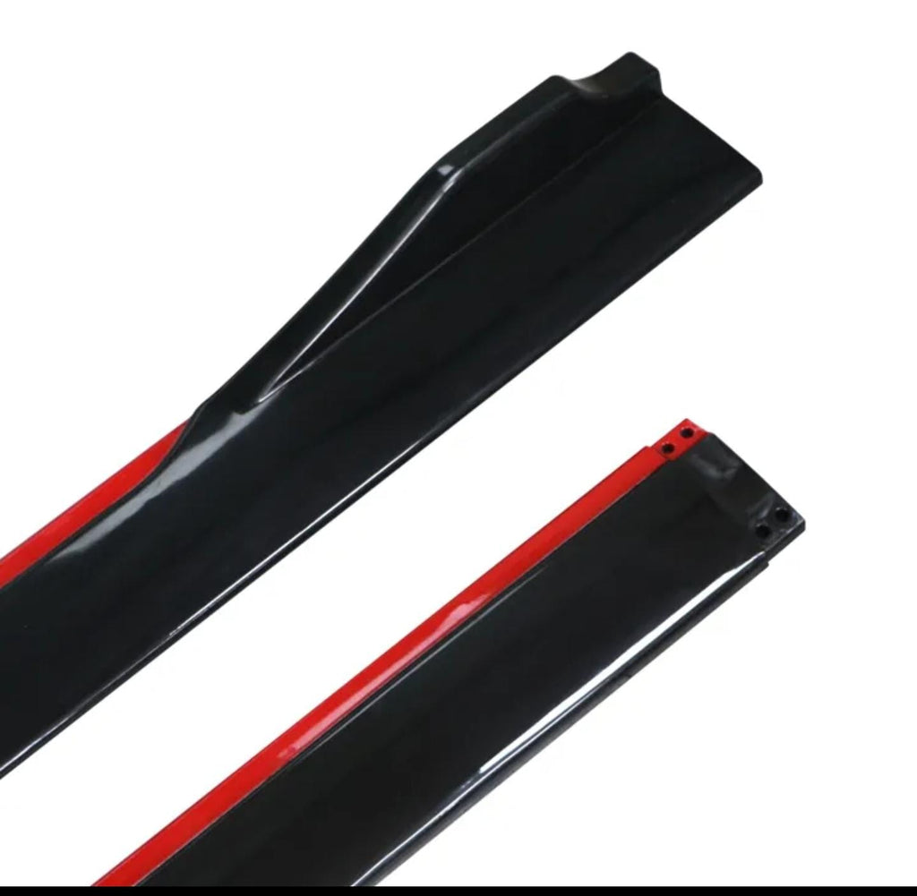 4pcs JDM Body KIT Side Splitter Gloss 240cm Black+Red Body Line ABS Car Side Skirt Splitters Lip Winglet Body KIT Universal Attractive Side Splitter