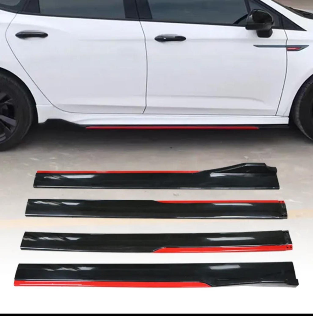4pcs JDM Body KIT Side Splitter Gloss 240cm Black+Red Body Line ABS Car Side Skirt Splitters Lip Winglet Body KIT Universal Attractive Side Splitter