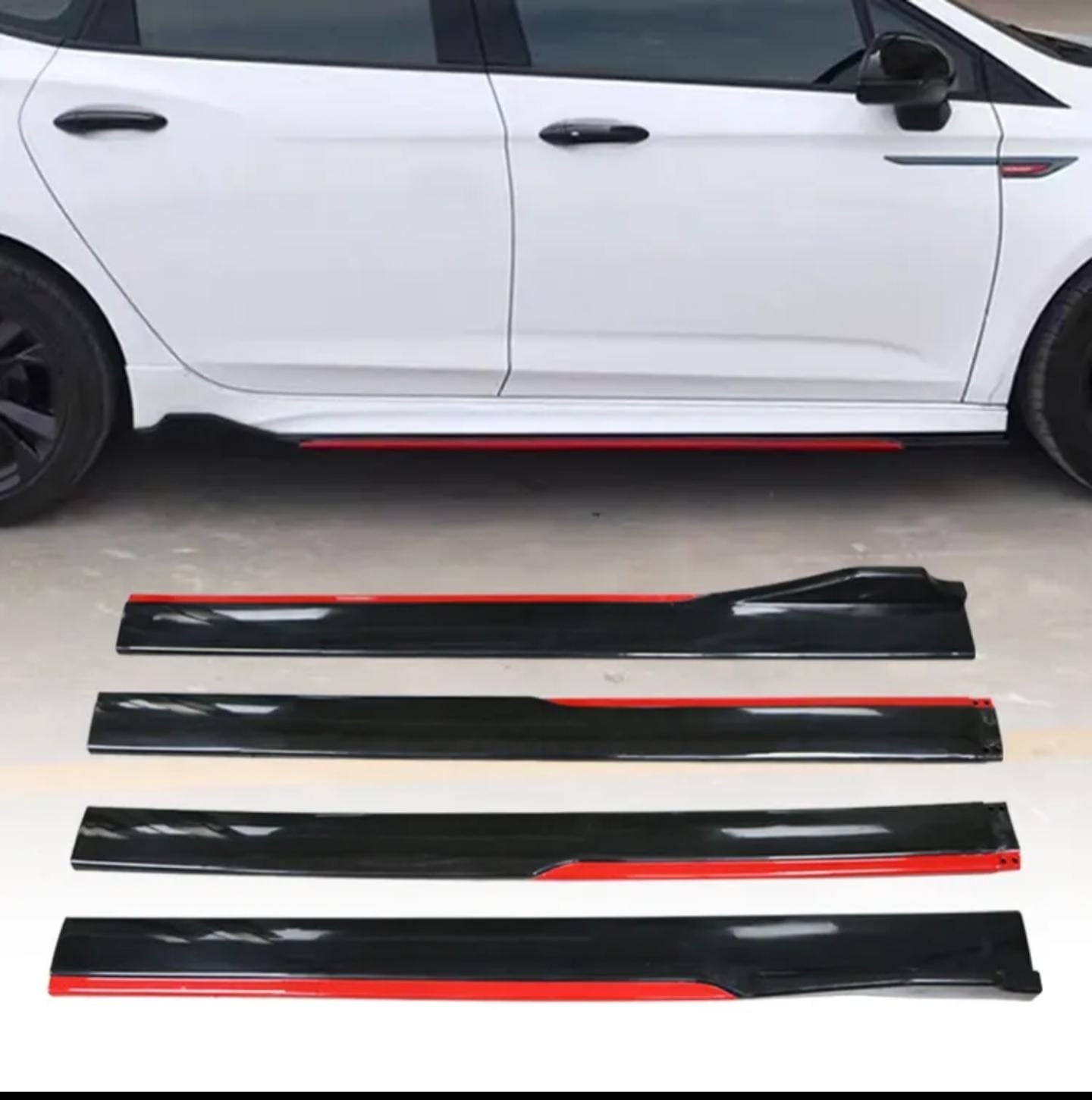 4pcs JDM Body KIT Side Splitter Gloss 240cm Black+Red Body Line ABS Car Side Skirt Splitters Lip Winglet Body KIT Universal Attractive Side Splitter