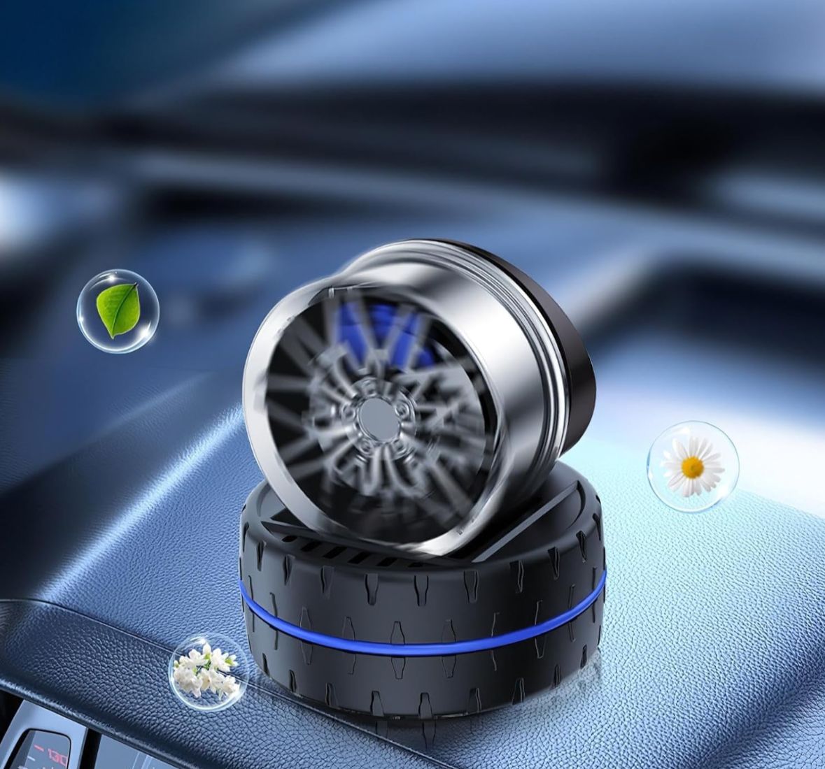 Silver Alloy Solar Automatic Revolving Wheel AC Vent Perfume Car Air Freshener Perfume With Organic Fragrance Environment Friendly