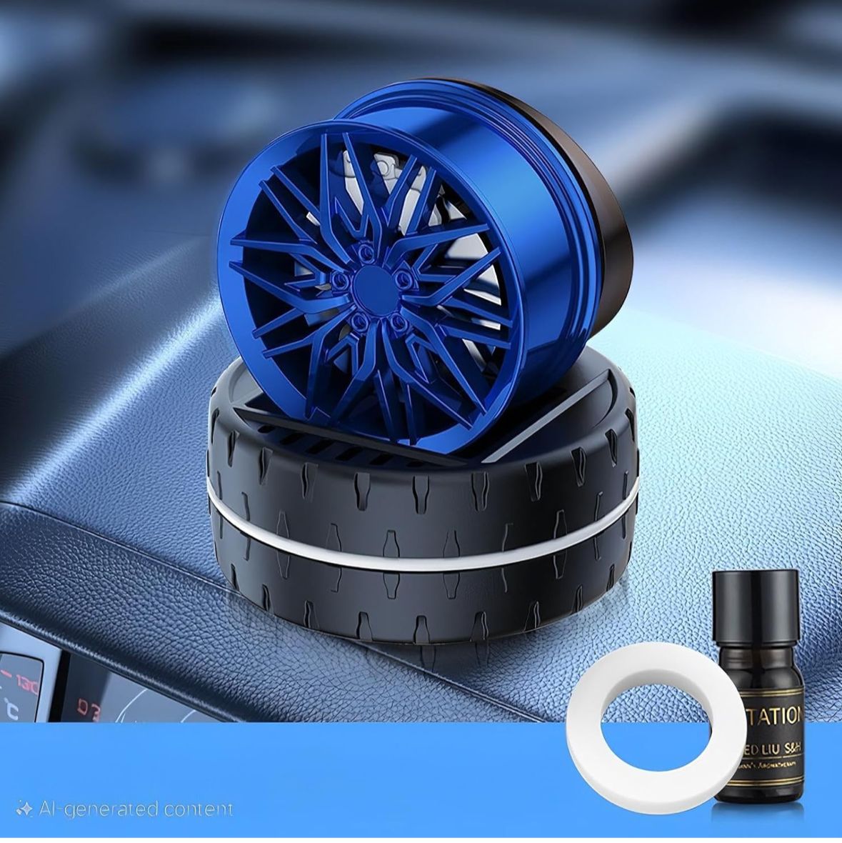 BLUE Alloy Solar Automatic Revolving Wheel AC Vent Perfume Car Air Freshener Perfume With Organic Fragrance Environment Friendly