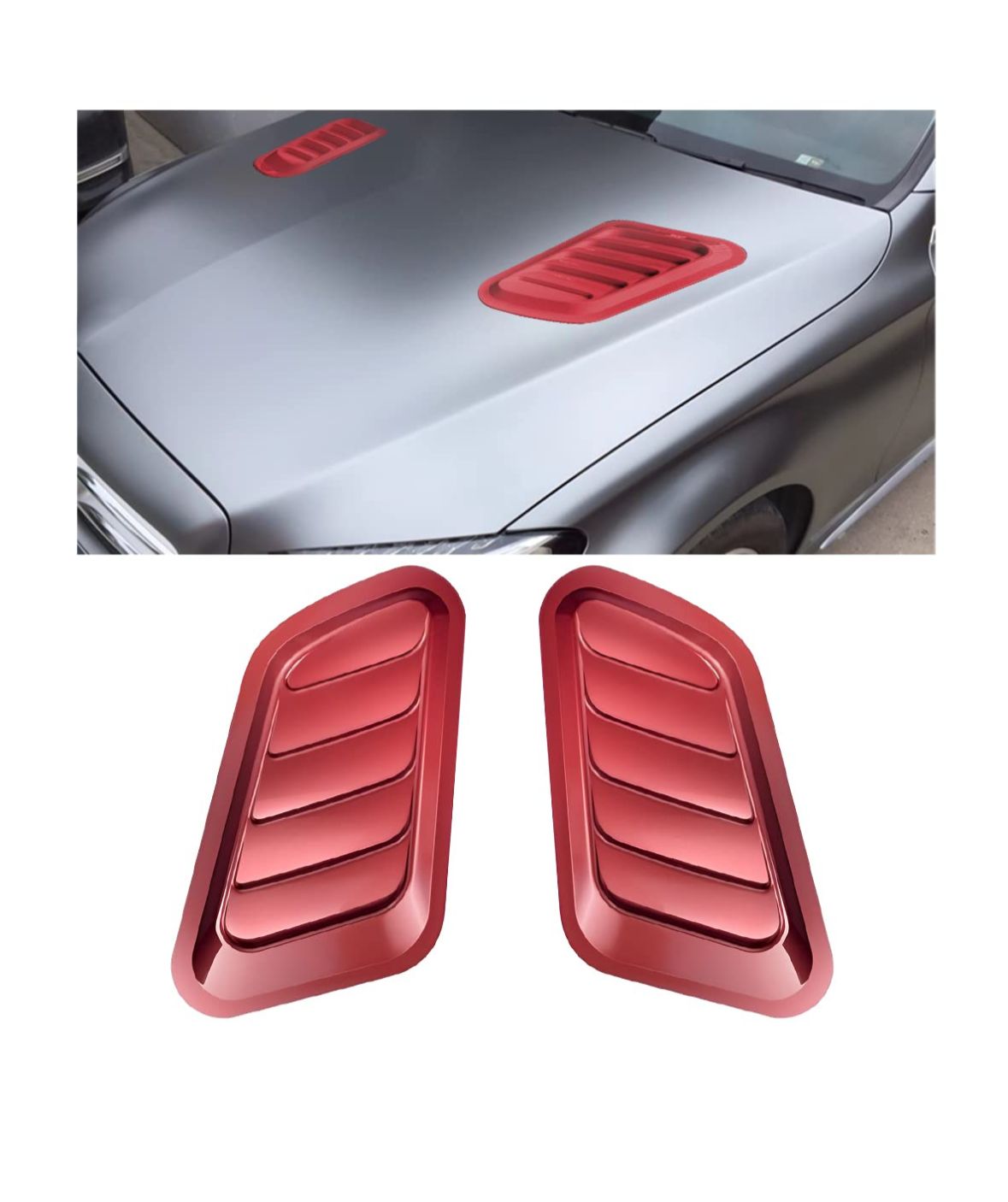 Red Bonnet Hood Scoop Decorative Air Flow Intake Vent Cover Universal Car Decorative Vent Cover Stickers For Decoration Big Scoop Attractive Accessories