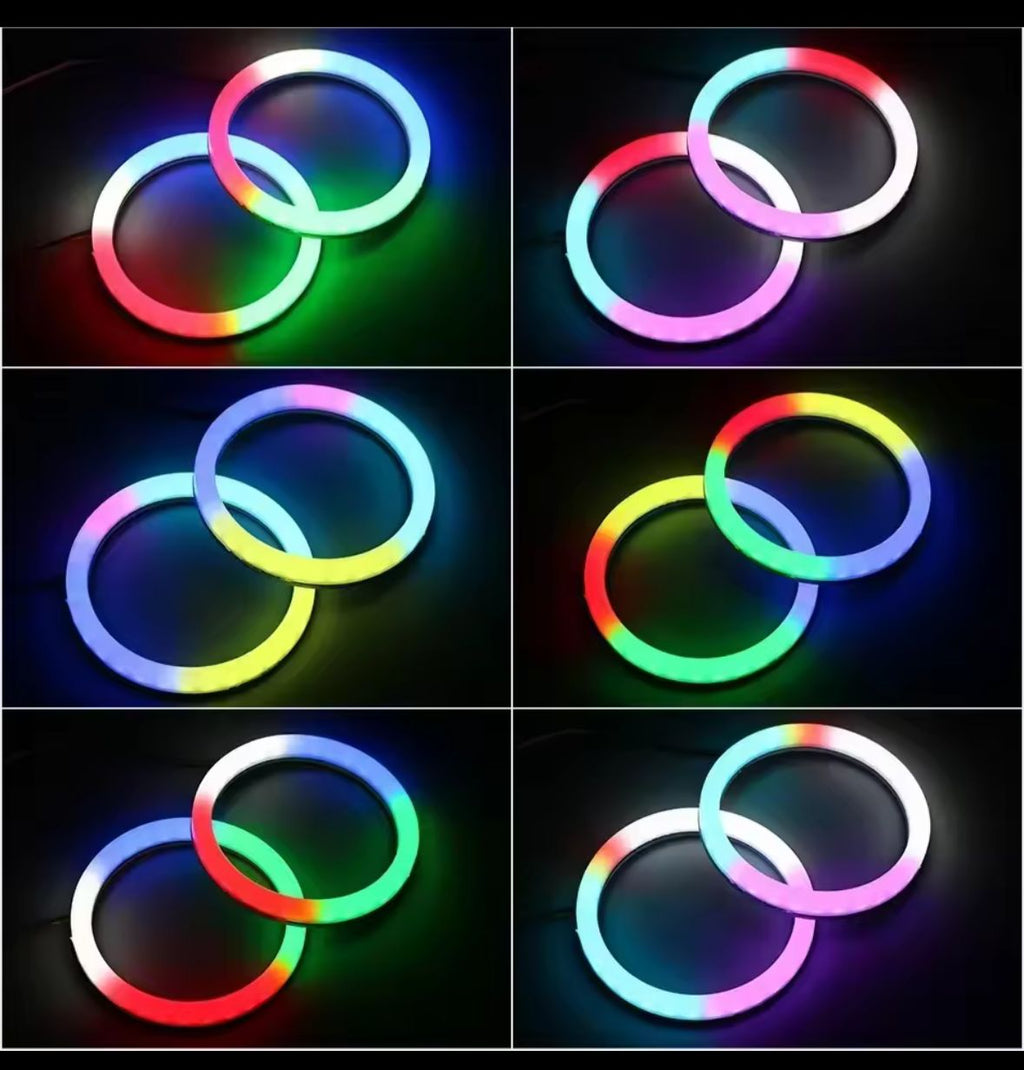 60MM Multi-Color RGB LED Halo Rings Light COB 60SMD Smart Phone App Bluetooth Control Car Angel Eyes Ring Headlight Daytime Running Lights