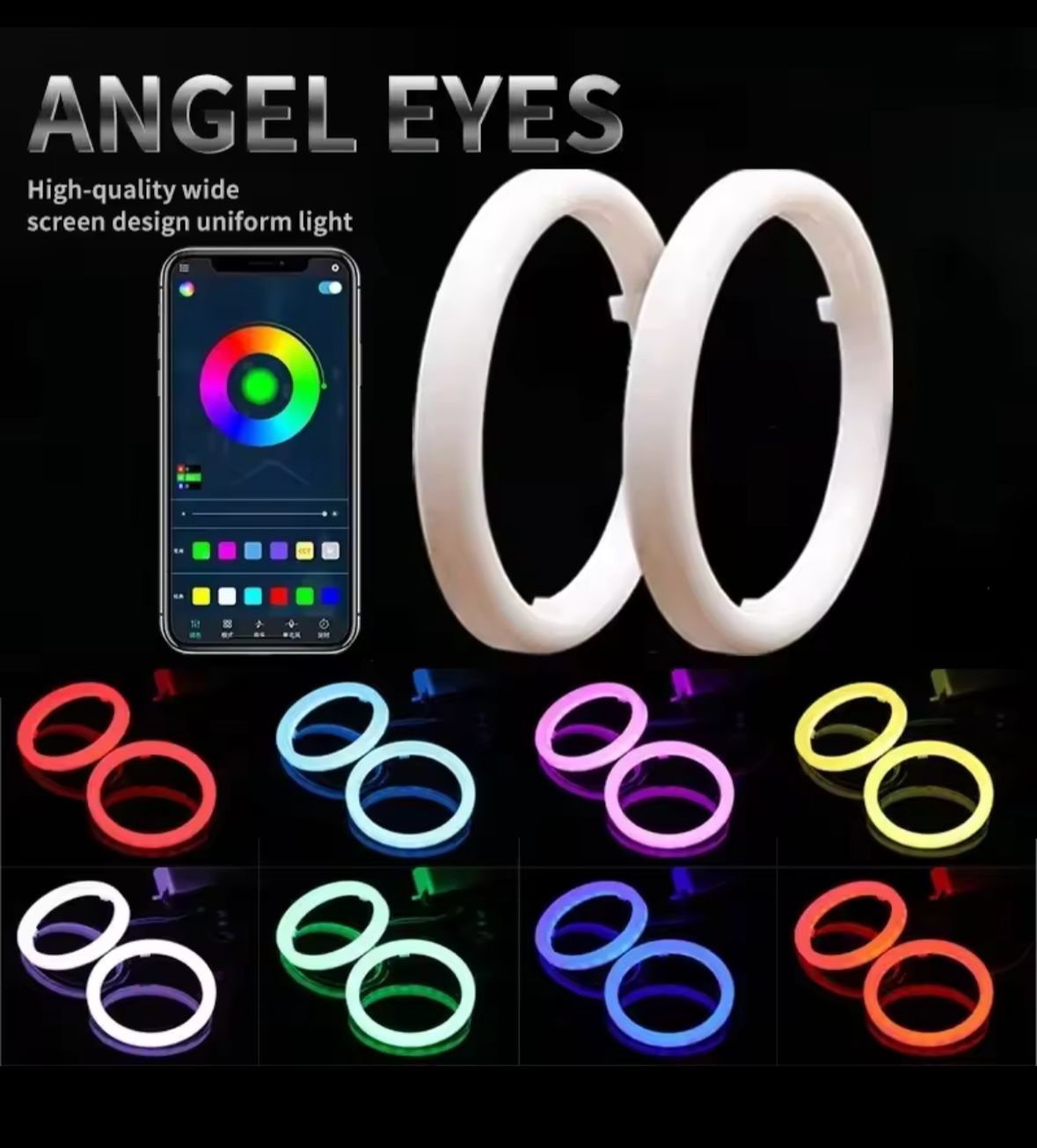 60MM Multi-Color RGB LED Halo Rings Light COB 60SMD Smart Phone App Bluetooth Control Car Angel Eyes Ring Headlight Daytime Running Lights