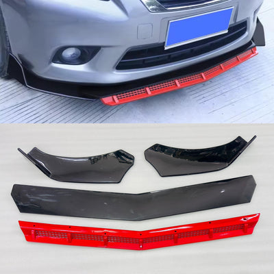 4pcs Black Red Car Front Bumper Forged Splitter Durable Car Front Lip Chin Bumper Body Kit Splitter Spoiler Protective Frames