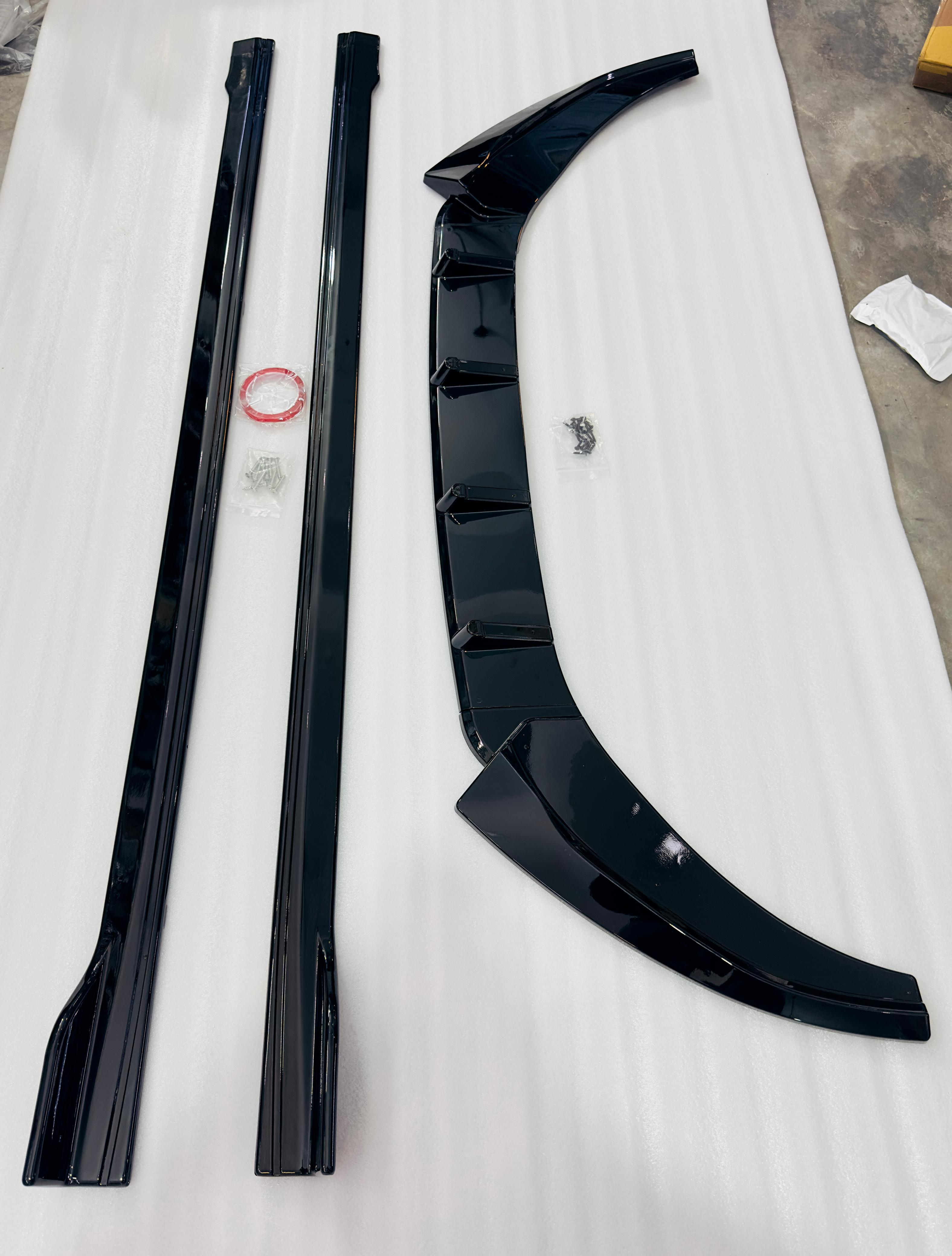ABS Combo of Front Bumper Splitter Compatible with VW Virtus Slavia+Car Side Skirt Splitter Car Body Styling VW Virtus Slavia Bumper Splitter & Side Skirting Auto Accessories