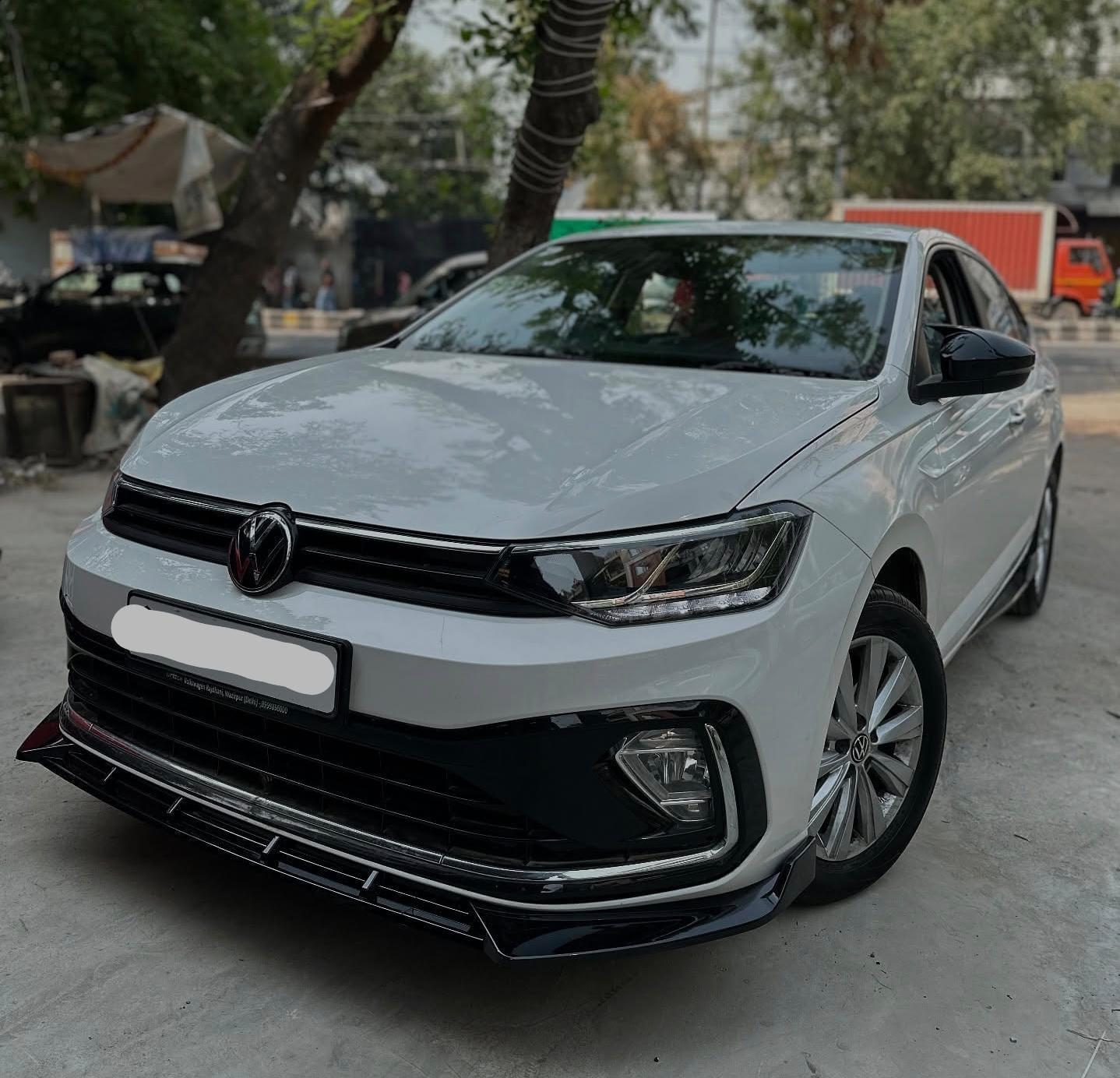 ABS Combo of Front Bumper Splitter Compatible with VW Virtus Slavia+Car Side Skirt Splitter Car Body Styling VW Virtus Slavia Bumper Splitter & Side Skirting Auto Accessories