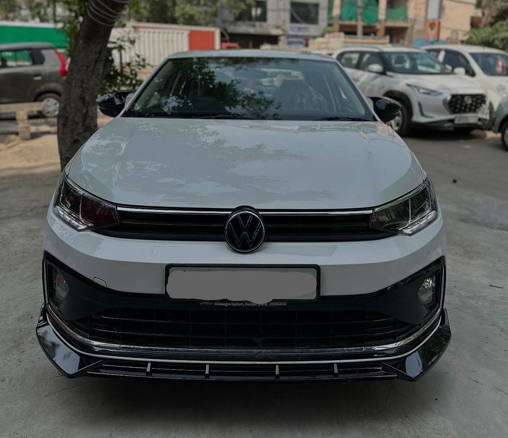 ABS Combo of Front Bumper Splitter Compatible with VW Virtus Slavia+Car Side Skirt Splitter Car Body Styling VW Virtus Slavia Bumper Splitter & Side Skirting Auto Accessories