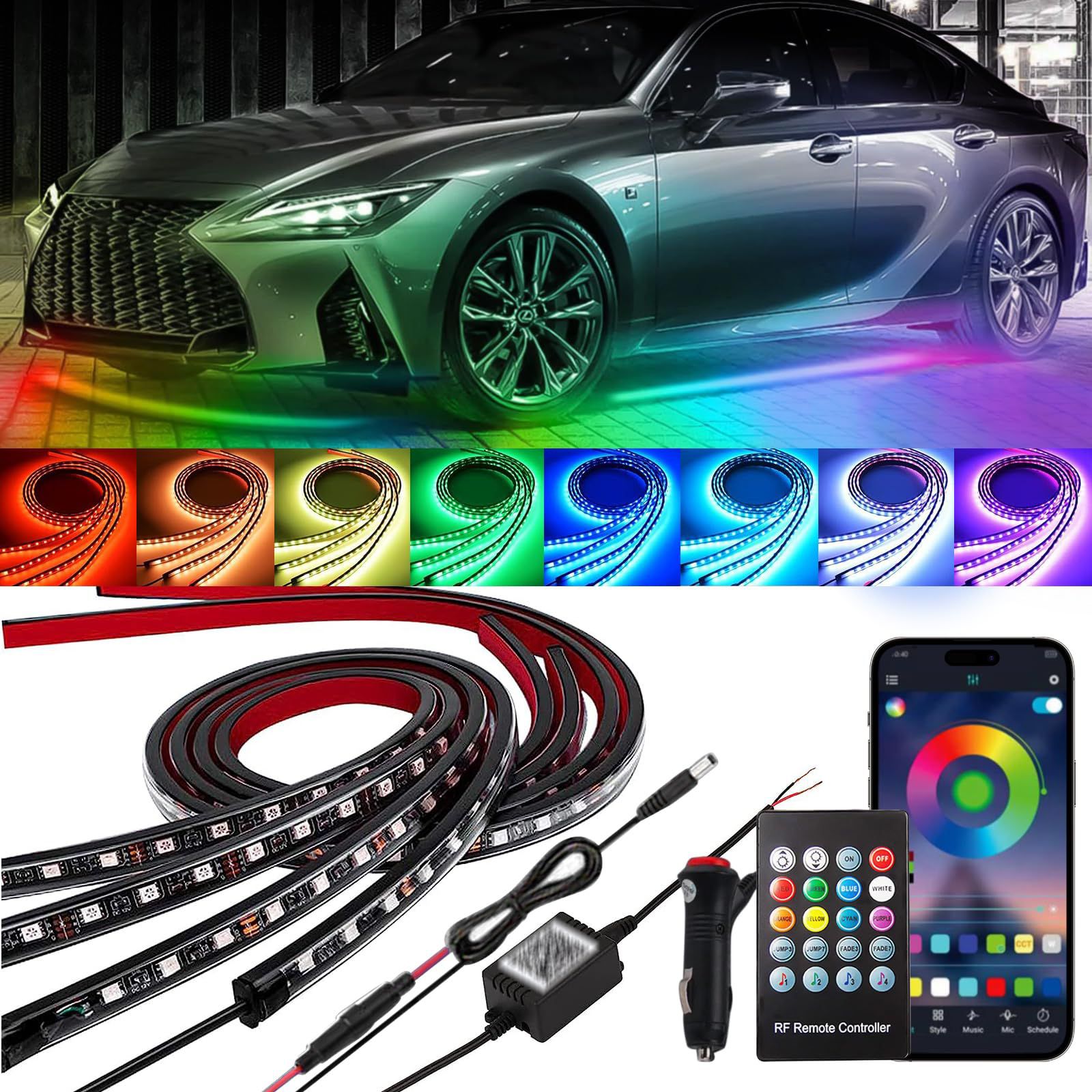 RGB Undercarbody Led Light Car High Intensity Decorative Lights Strip Underbody System Waterproof Tube Color with Active Sound Universal RGB Light with Multicolours-1PC