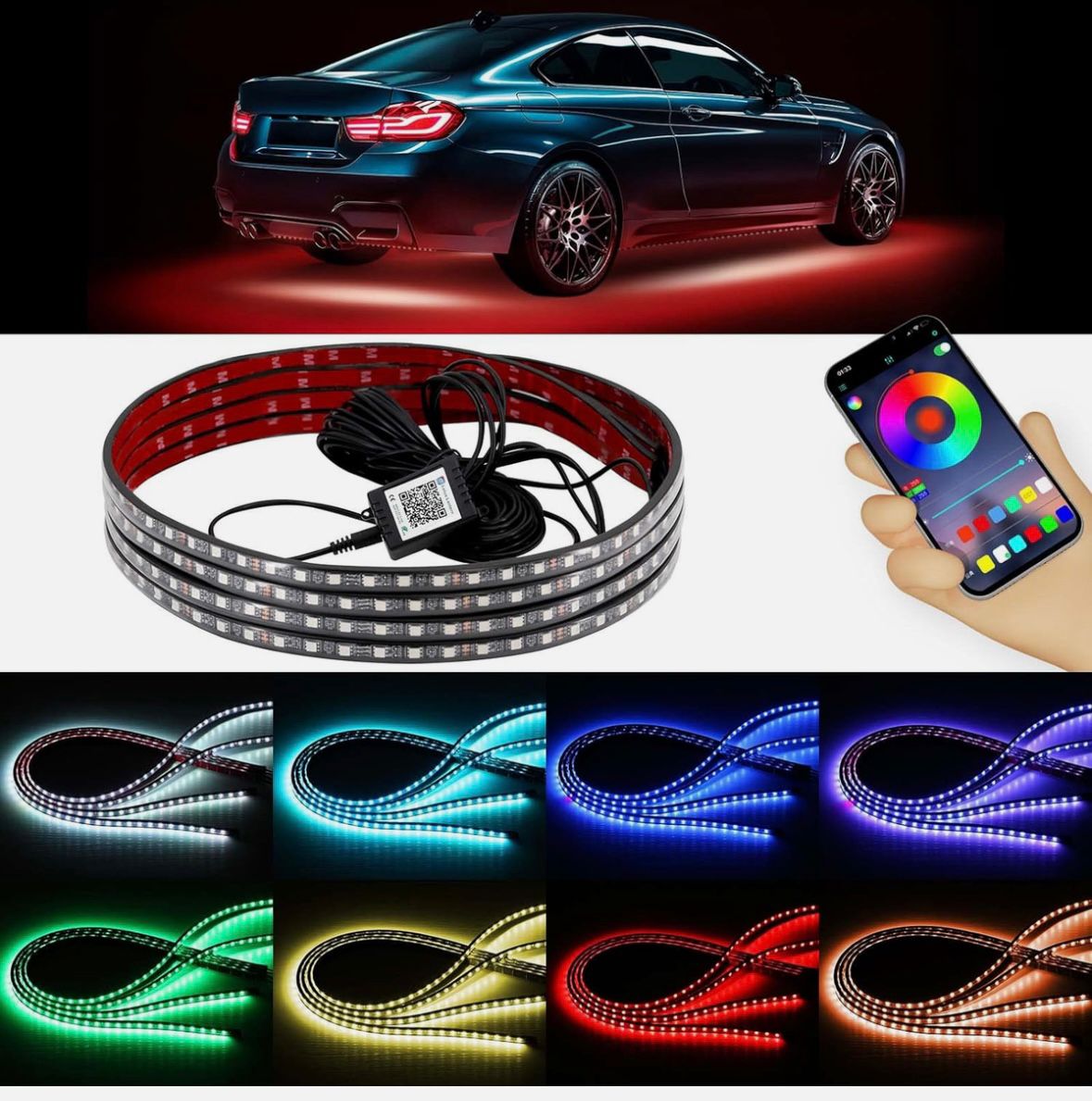 RGB Undercarbody Led Light Car High Intensity Decorative Lights Strip Underbody System Waterproof Tube Color with Active Sound Universal RGB Light with Multicolours-1PC