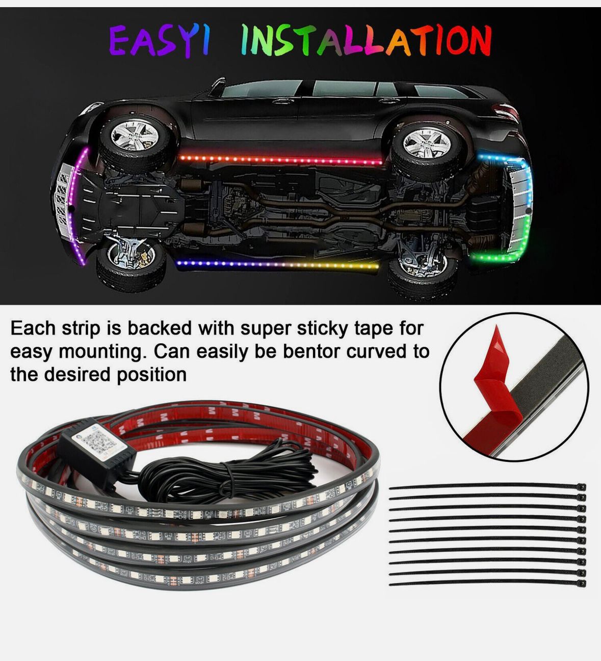 RGB Undercarbody Led Light Car High Intensity Decorative Lights Strip Underbody System Waterproof Tube Color with Active Sound Universal RGB Light with Multicolours-1PC