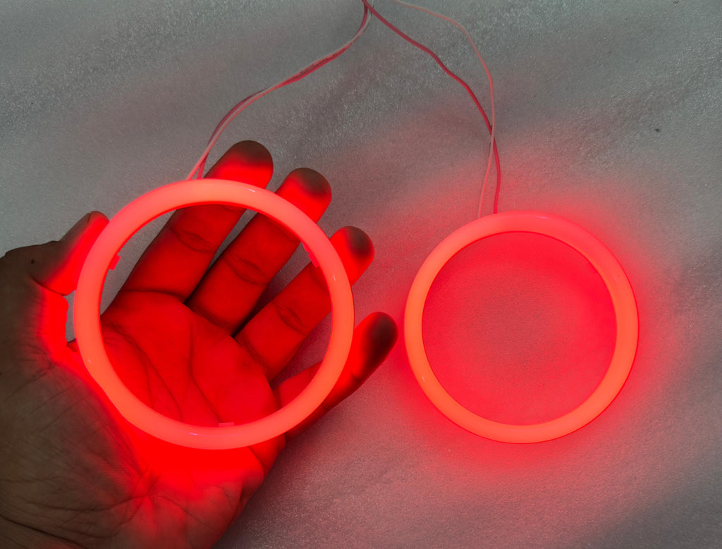 2PC 95MM Red&Blue Cotton COB RING CAR & BIKE 95MM DRL Daytime Running Light Angle Eyes Led Ring Bike COB LED Angel Eyes Universal For All Cars & Bikes Halo Ring DRL Halo Ring COB Chips