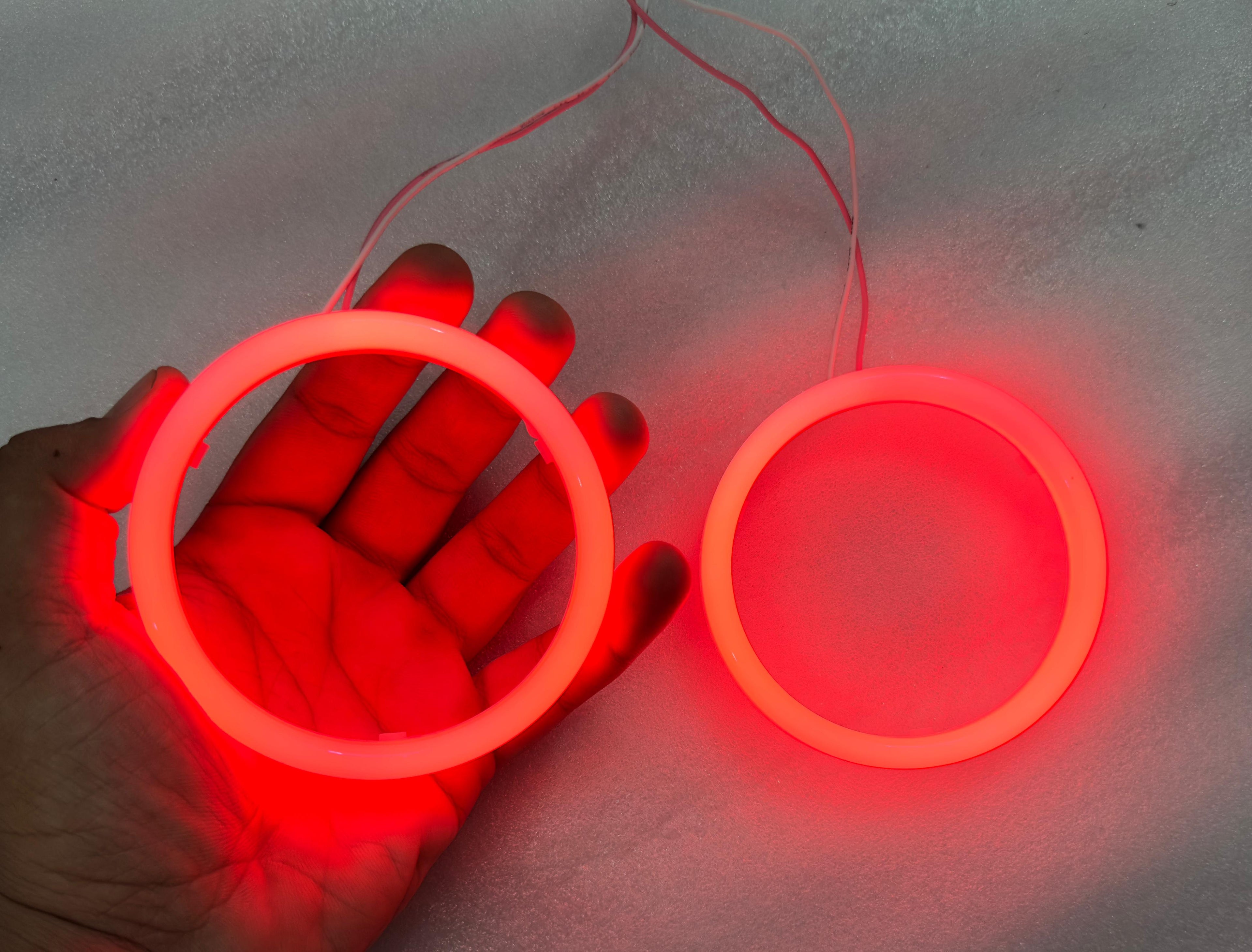 2PC 95MM Red&Blue Cotton COB RING CAR & BIKE 95MM DRL Daytime Running Light Angle Eyes Led Ring Bike COB LED Angel Eyes Universal For All Cars & Bikes Halo Ring DRL Halo Ring COB Chips
