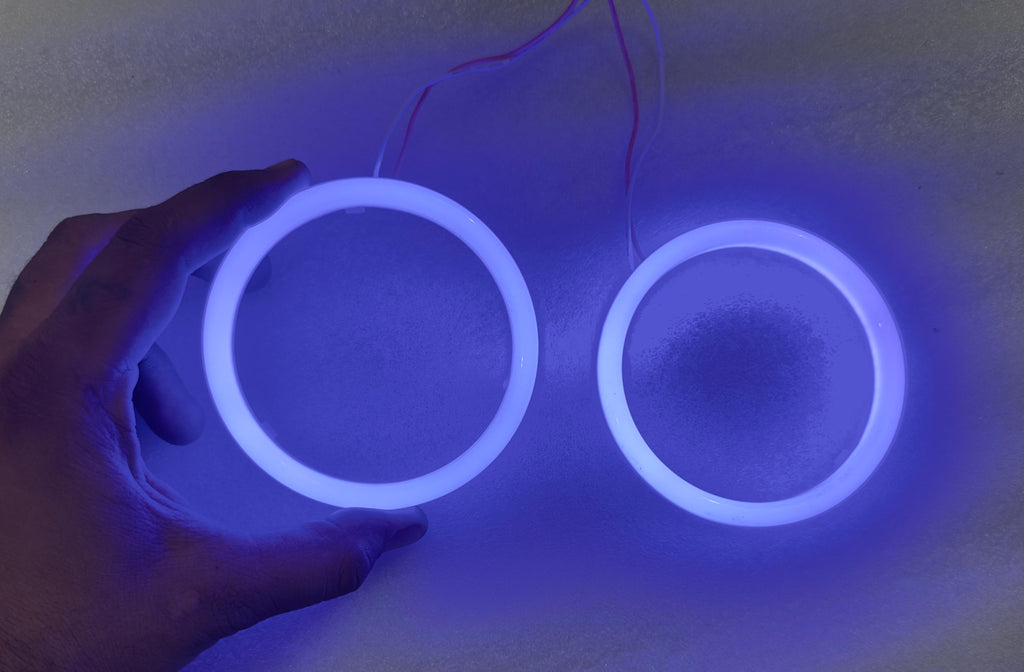 2PC 95MM Red&Blue Cotton COB RING CAR & BIKE 95MM DRL Daytime Running Light Angle Eyes Led Ring Bike COB LED Angel Eyes Universal For All Cars & Bikes Halo Ring DRL Halo Ring COB Chips