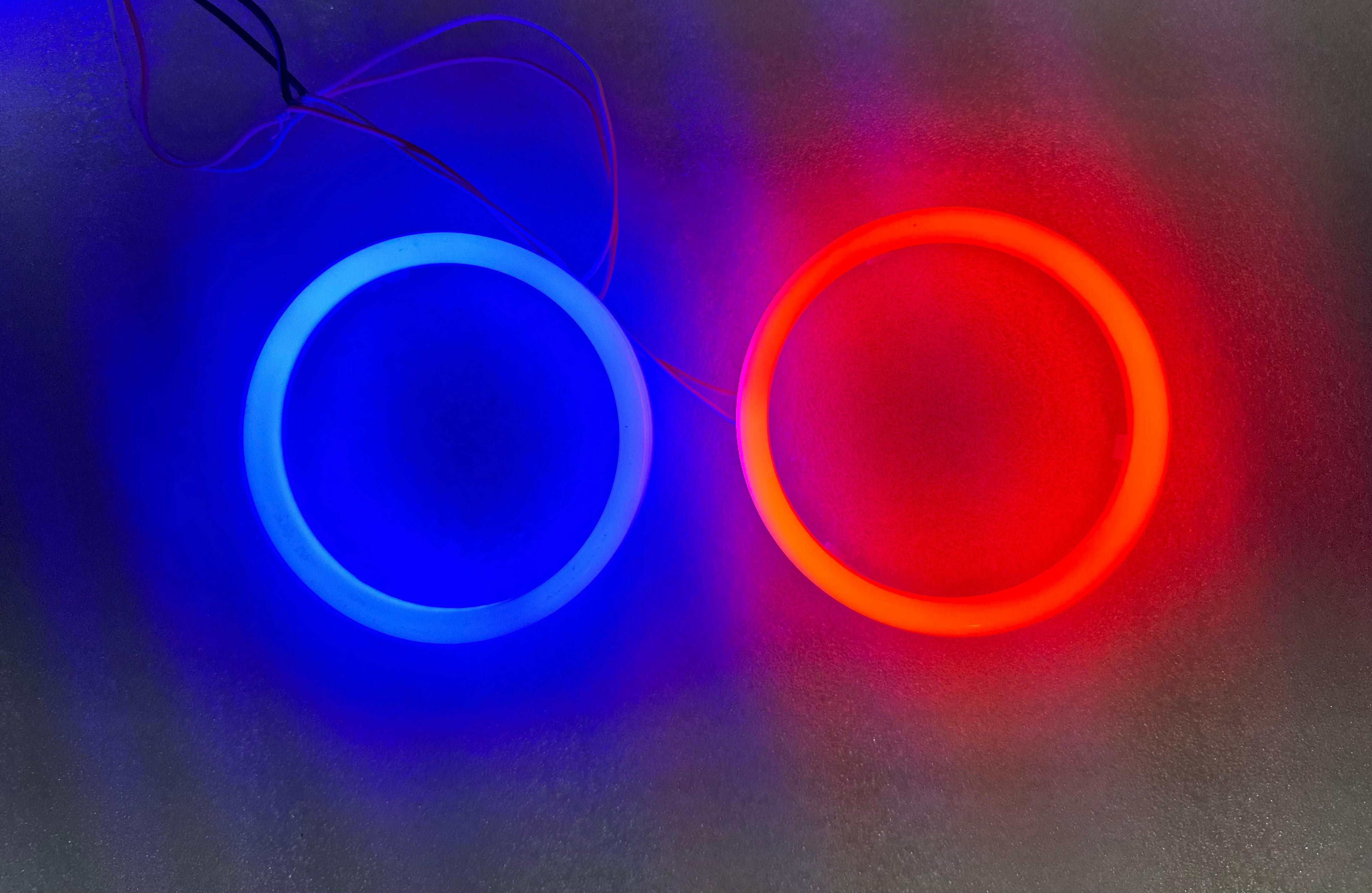 2PC 95MM Red&Blue Cotton COB RING CAR & BIKE 95MM DRL Daytime Running Light Angle Eyes Led Ring Bike COB LED Angel Eyes Universal For All Cars & Bikes Halo Ring DRL Halo Ring COB Chips