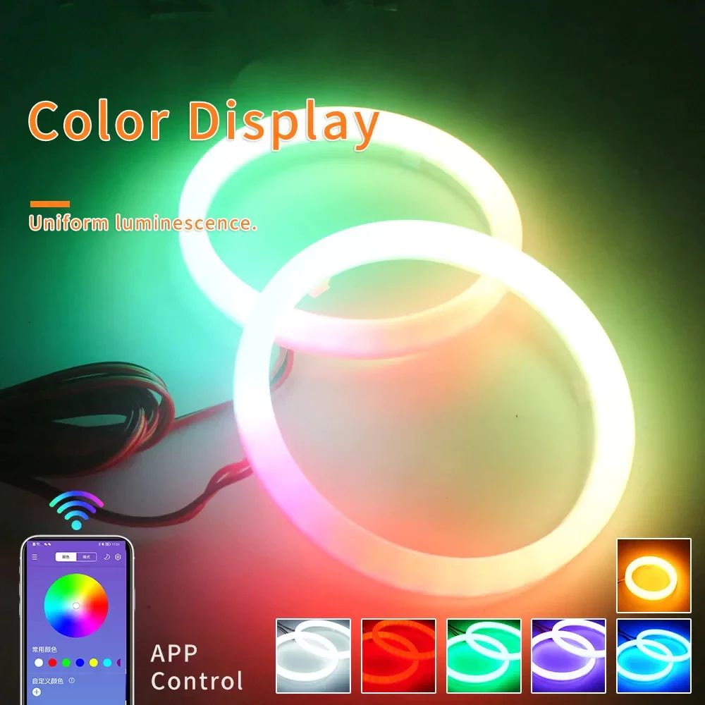 95MM RGB Angel Eyes Bluetooth APP Control Halo Ring Decorative Driving Light DRL Daytime Running Light for Car & Motorcycle
