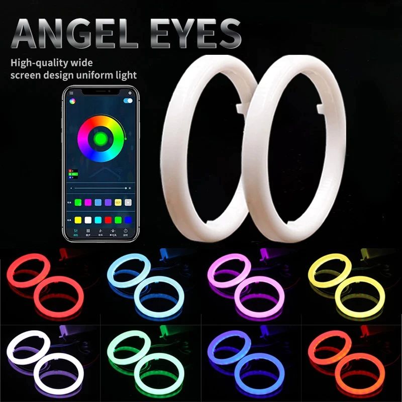 95MM RGB Angel Eyes Bluetooth APP Control Halo Ring Decorative Driving Light DRL Daytime Running Light for Car & Motorcycle