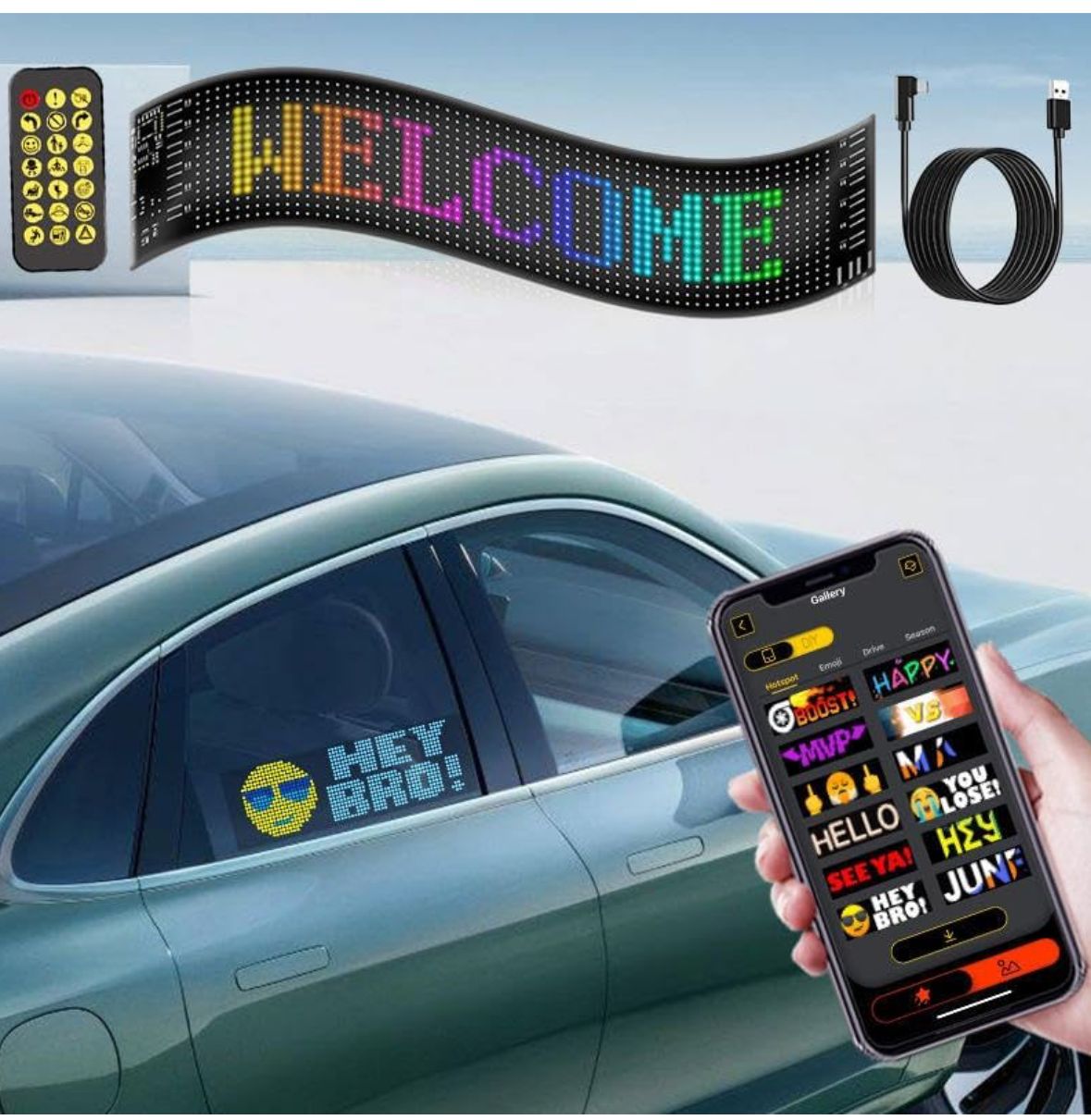 LED Flexible 20 * 64 LED Panel USB 5V Wanted Led Bluetooth Application Control 14''x4'' Display DIY Programmable LED Sign for Car Party Wedding Festival