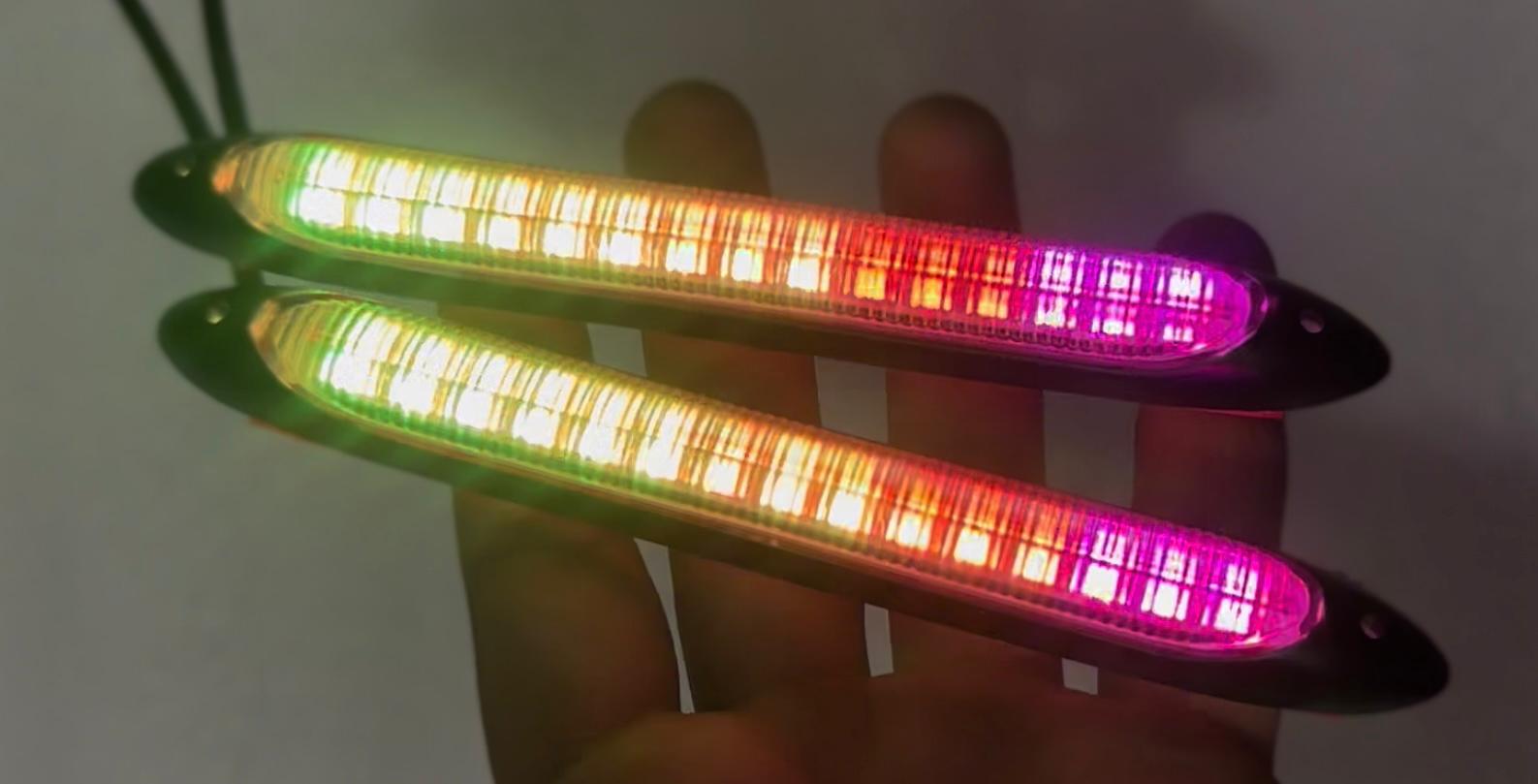 D1 RGB 2PC DRL Lights for Cars (15.5cm) Waterproof 12V LED Daytime Running Light, Sequential Turn Signal Strip, Multi-Color Headlight Accessory for All Cars.