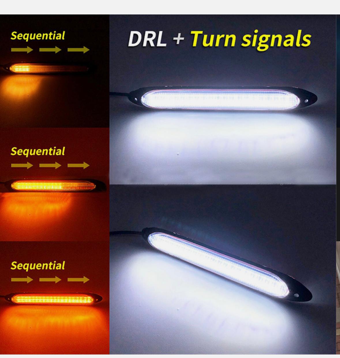 2pc Universal DRL Daytime Running Light 12V L.E.D Indicator Sequential Two-Tone Amber White & Yellow 15.5cm Car LED Strip Headlight DRL Daytime Running Waterproof Light Brand: AUTO MT