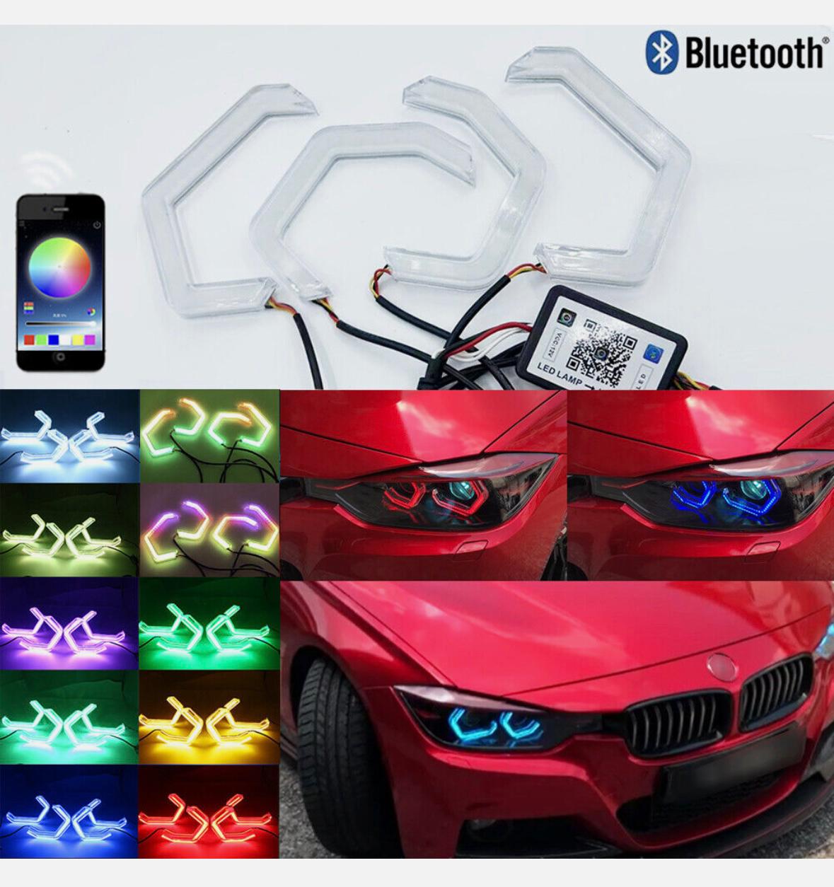 4PCS/Set RGB APP Angel Eyes LED Halo Rings 12V 24V Headlights Auto Car DRL Angel Eyes Led Headlights Car Accessories