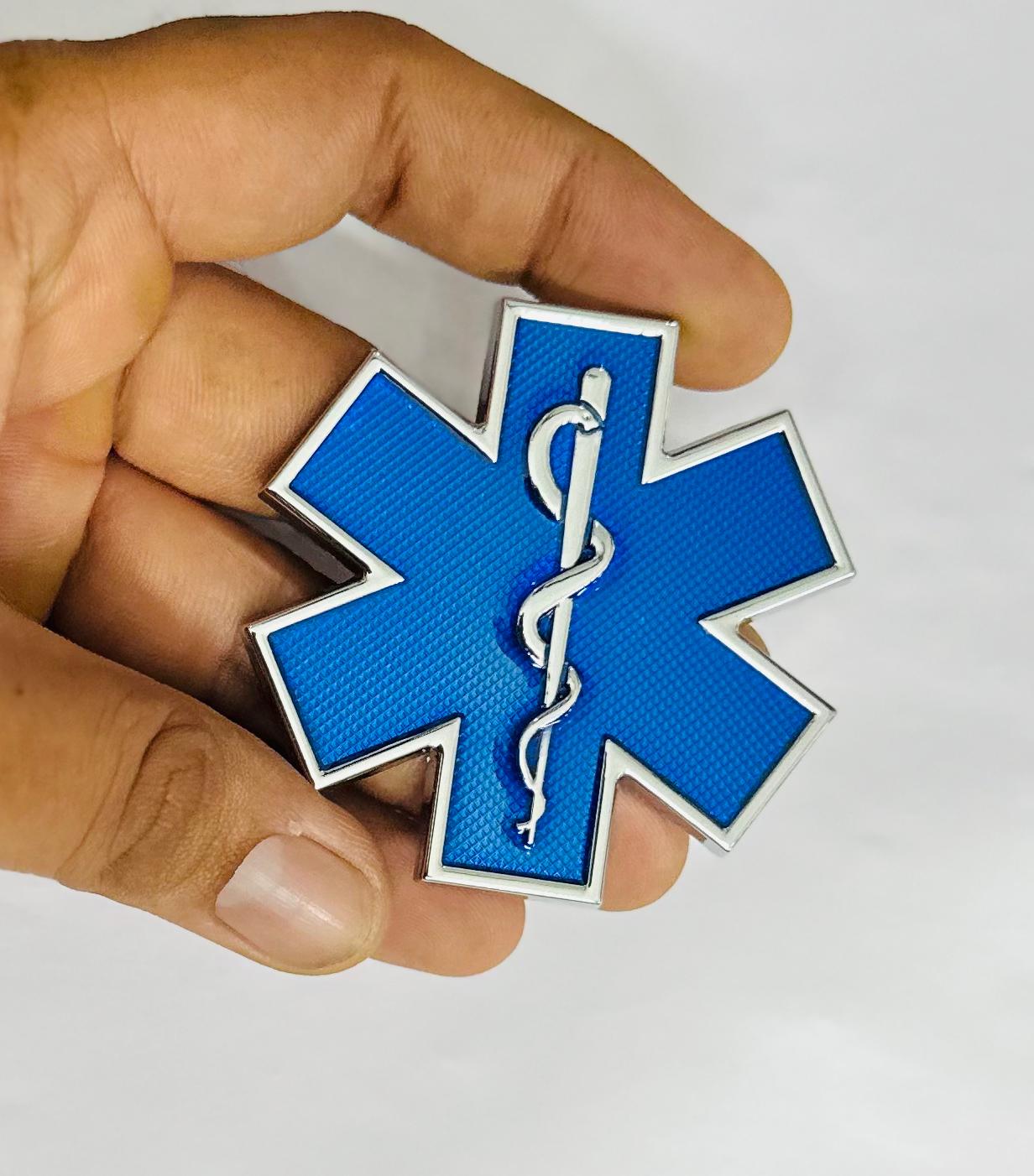 Blue Star of Life Doctor 3D Logo (6.3cmx6.3cm) for Car Bike Laptop Emblem, Doctor Sticker 3D-Badge Auto Racing Sport Logo Grand Tourer Decal Auto Accessories 1PC.