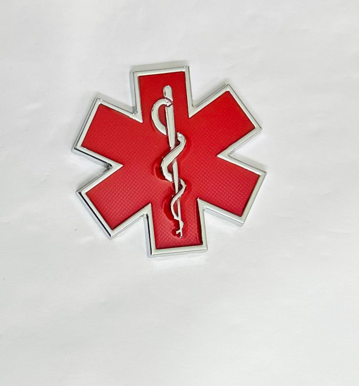 RED Star of Life Doctor 3D Logo (6.3cmx6.3cm) for Car Bike Laptop Emblem, Doctor Sticker 3D-Badge Auto Racing Sport Logo Grand Tourer Decal Auto Accessories 1PC.