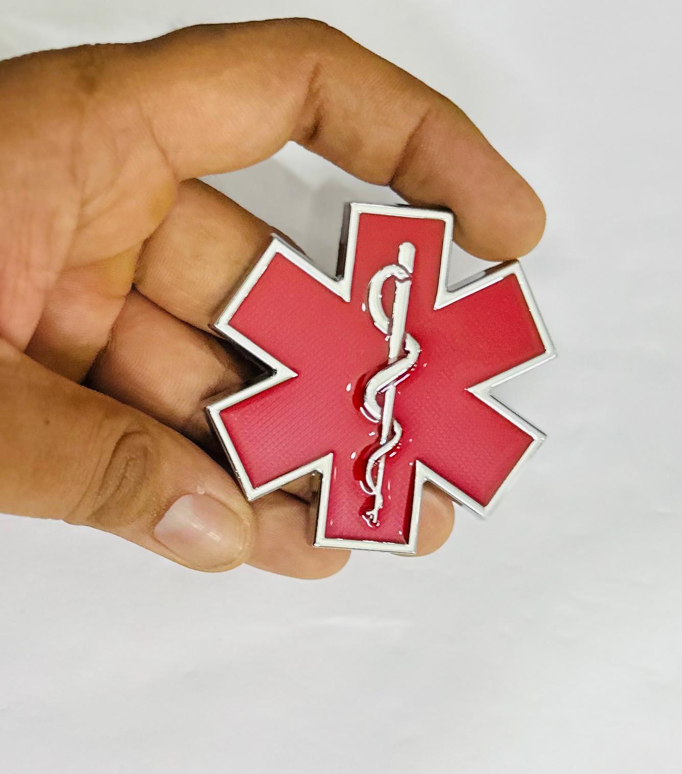 RED Star of Life Doctor 3D Logo (6.3cmx6.3cm) for Car Bike Laptop Emblem, Doctor Sticker 3D-Badge Auto Racing Sport Logo Grand Tourer Decal Auto Accessories 1PC.
