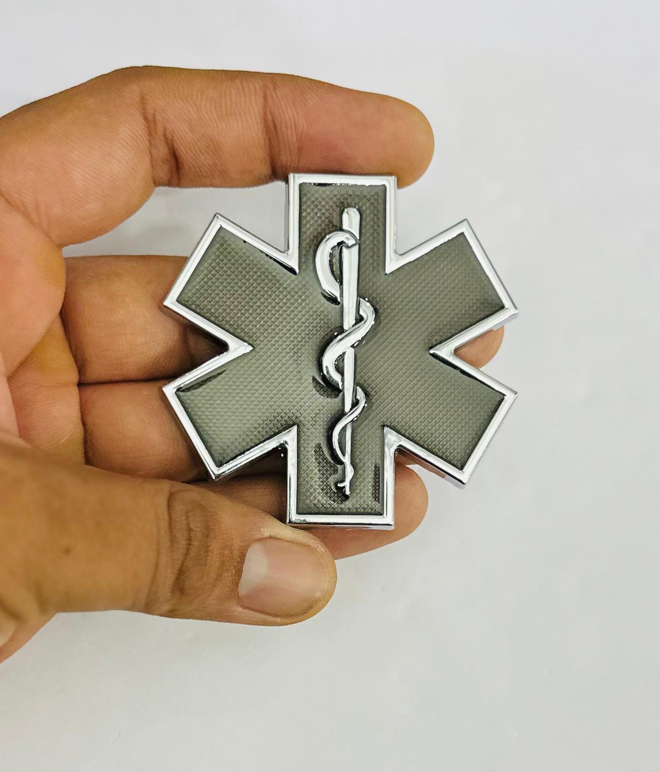 BLACK Star of Life Doctor 3D Logo (6.3cmx6.3cm) for Car Bike Laptop Emblem, Doctor Sticker 3D-Badge Auto Racing Sport Logo Grand Tourer Decal Auto Accessories 1PC.