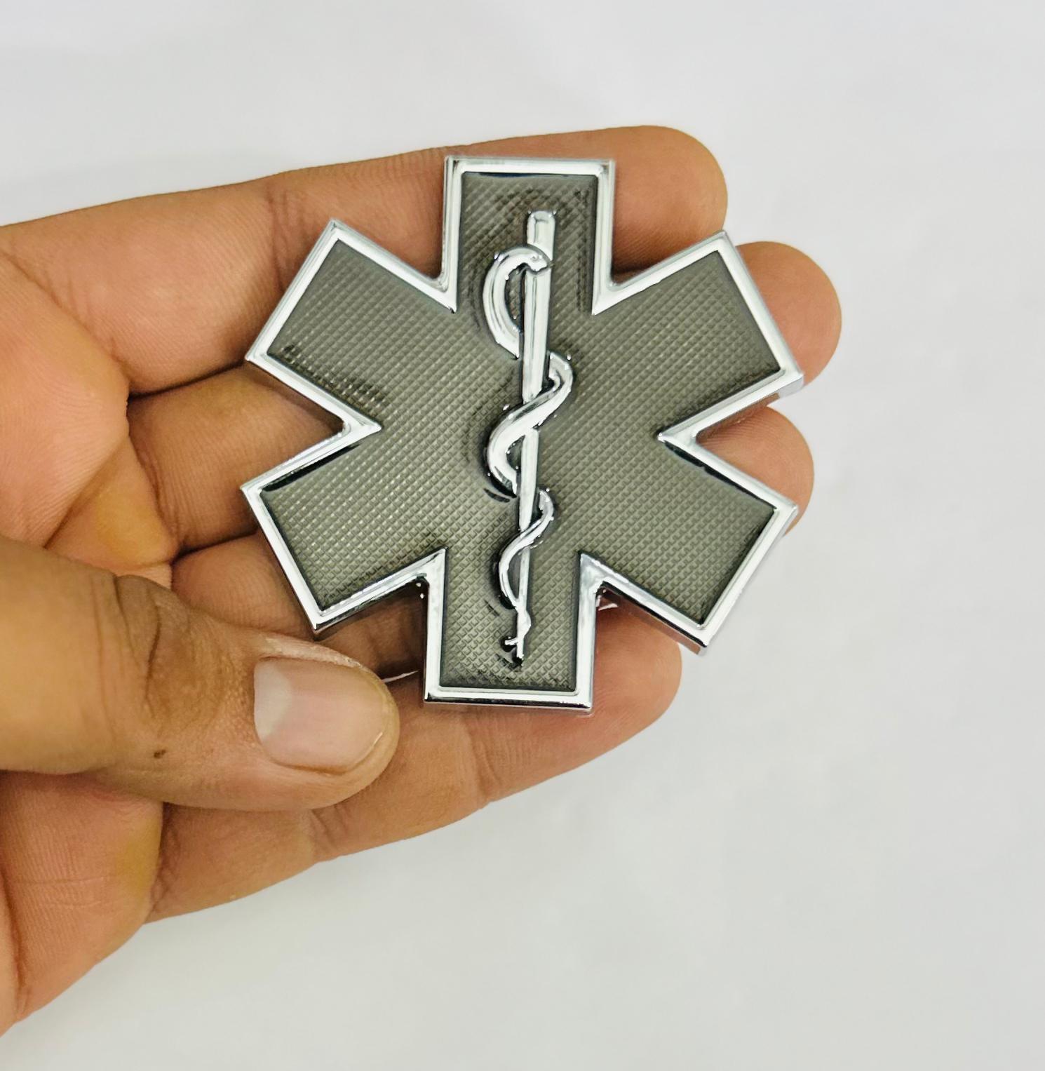 BLACK Star of Life Doctor 3D Logo (6.3cmx6.3cm) for Car Bike Laptop Emblem, Doctor Sticker 3D-Badge Auto Racing Sport Logo Grand Tourer Decal Auto Accessories 1PC.