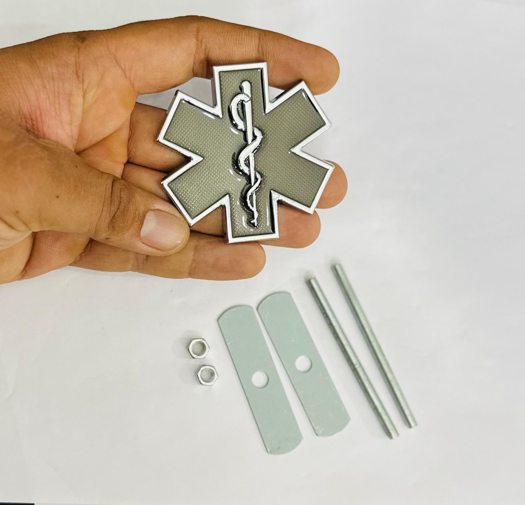 BLACK Star of Life Doctor 3D Grill Logo (6.3cmx6.3cm) Car Bike Laptop Doctor Grill Sticker Car Emblem 3D Badge Attractive Sticker Auto Racing Sport Logo Grand Tourer Decal.