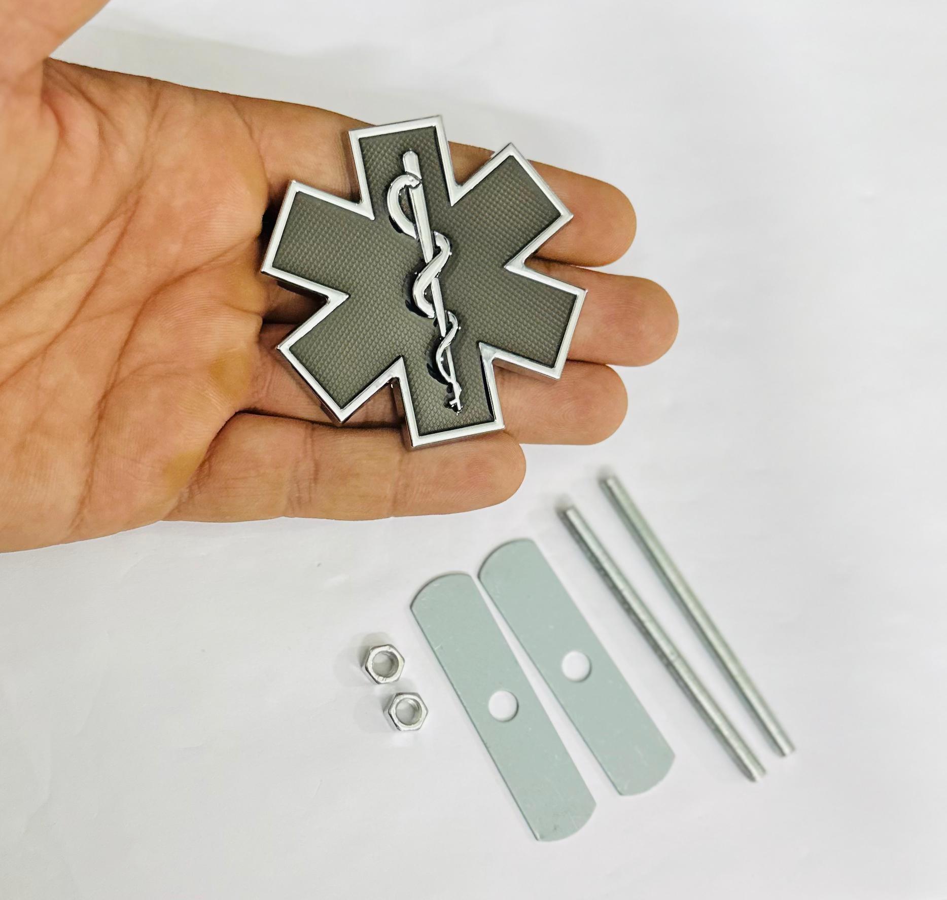 BLACK Star of Life Doctor 3D Grill Logo (6.3cmx6.3cm) Car Bike Laptop Doctor Grill Sticker Car Emblem 3D Badge Attractive Sticker Auto Racing Sport Logo Grand Tourer Decal.