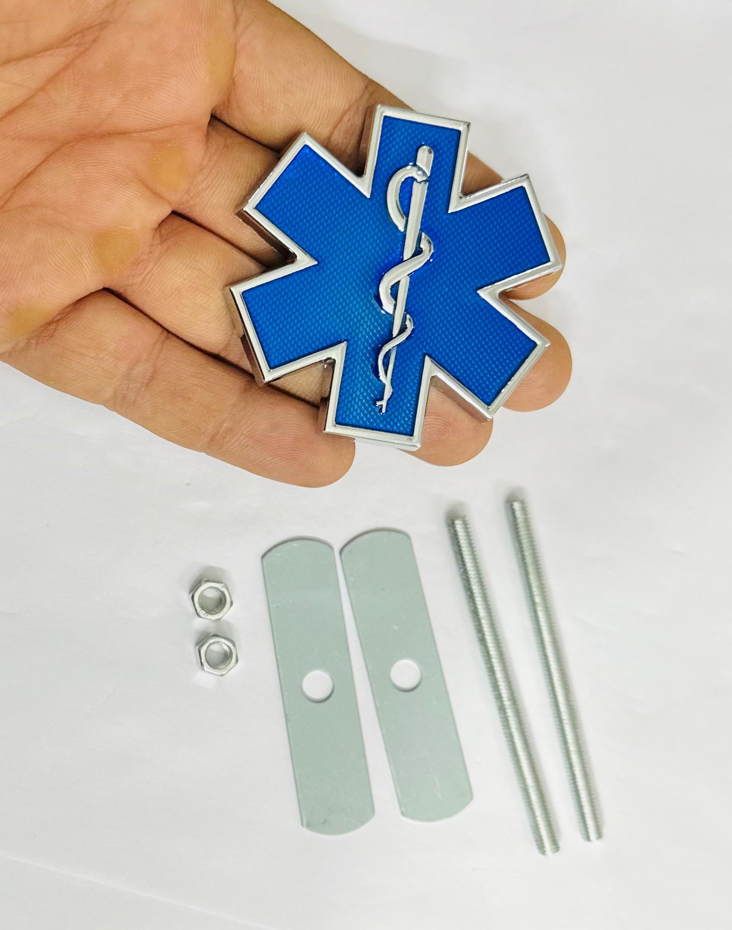 Blue Star of Life Doctor 3D Grill Logo (6.3cmx6.3cm) Car Bike Laptop Doctor Grill Sticker Car Emblem 3D Badge Attractive Sticker Auto Racing Sport Logo Grand Tourer Decal.