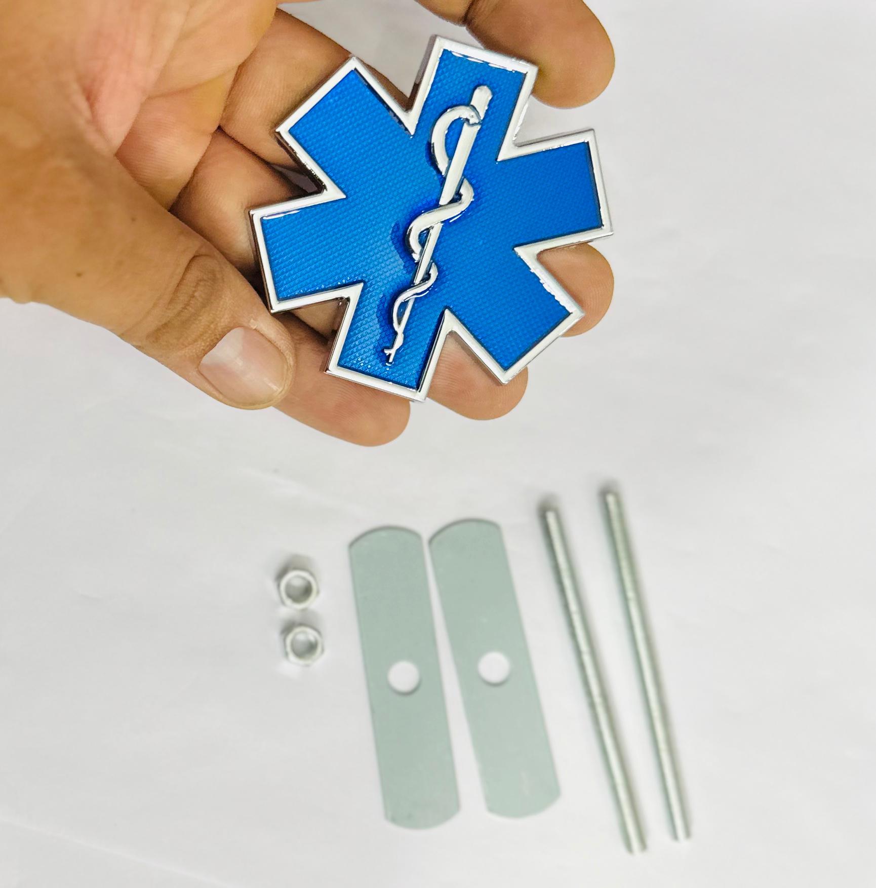Blue Star of Life Doctor 3D Grill Logo (6.3cmx6.3cm) Car Bike Laptop Doctor Grill Sticker Car Emblem 3D Badge Attractive Sticker Auto Racing Sport Logo Grand Tourer Decal.