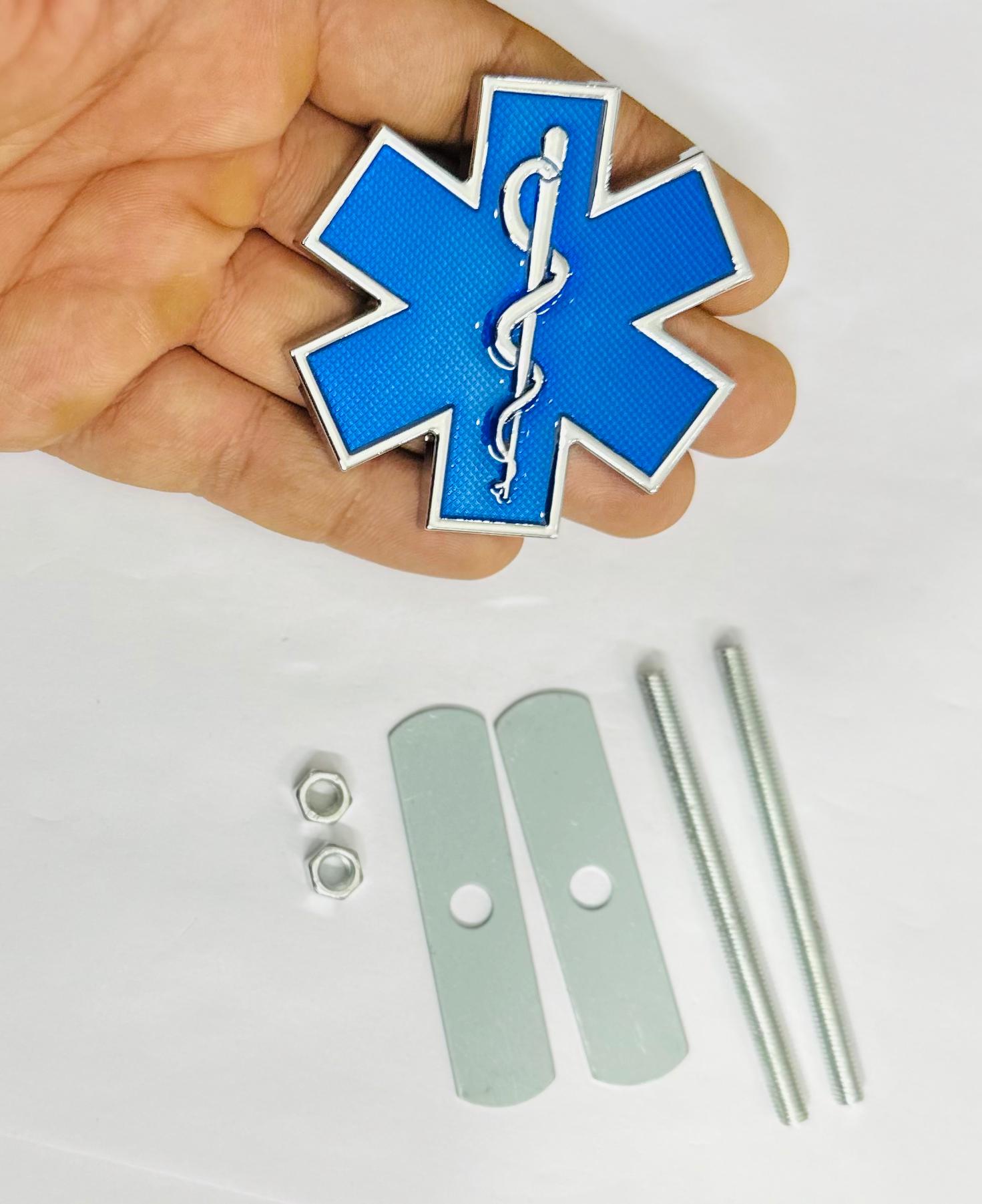 Blue Star of Life Doctor 3D Grill Logo (6.3cmx6.3cm) Car Bike Laptop Doctor Grill Sticker Car Emblem 3D Badge Attractive Sticker Auto Racing Sport Logo Grand Tourer Decal.