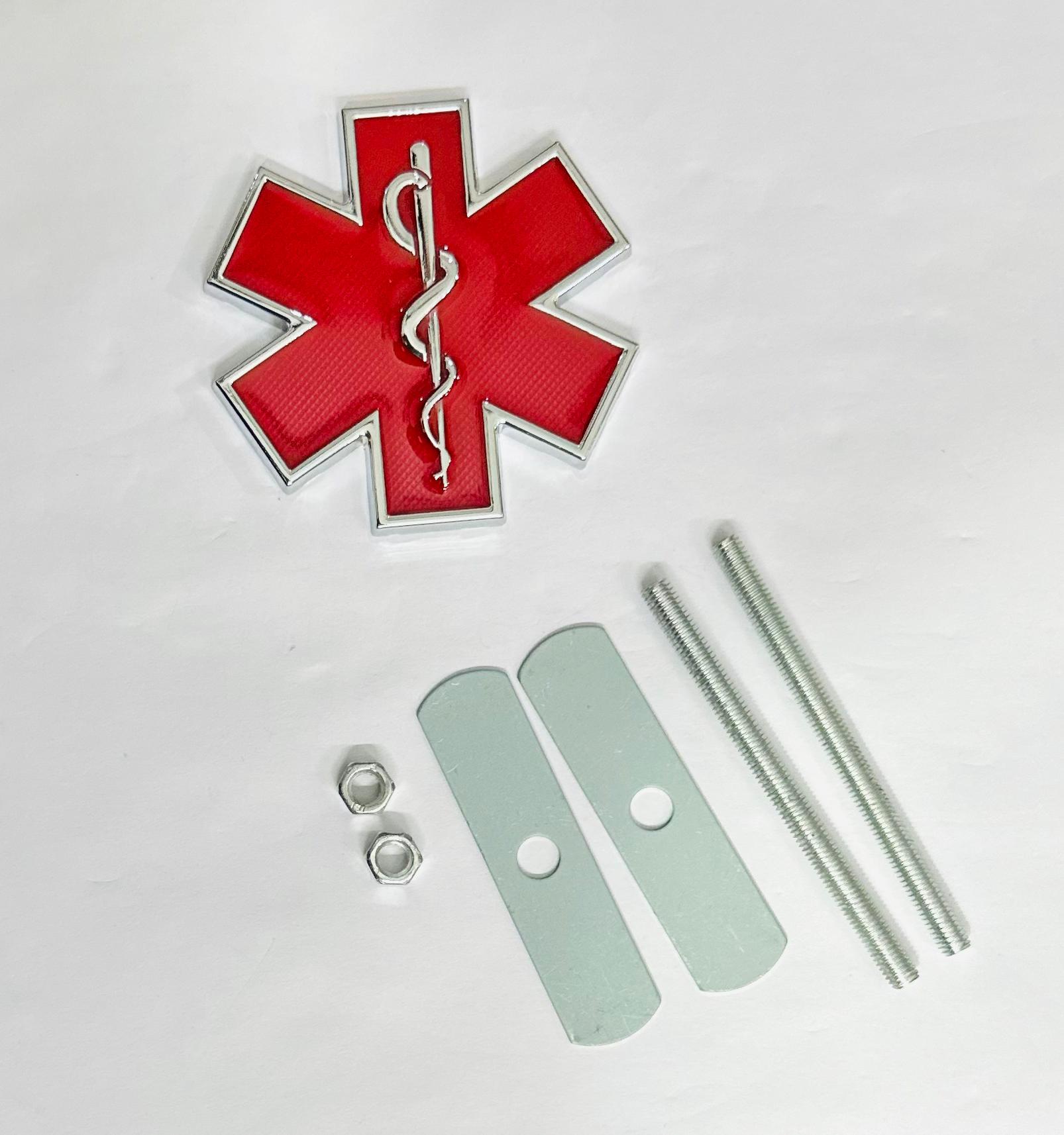 RED Star of Life Doctor 3D Grill Logo (6.3cmx6.3cm) Car Bike Laptop Doctor Grill Sticker Car Emblem 3D Badge Attractive Sticker Auto Racing Sport Logo Grand Tourer Decal.