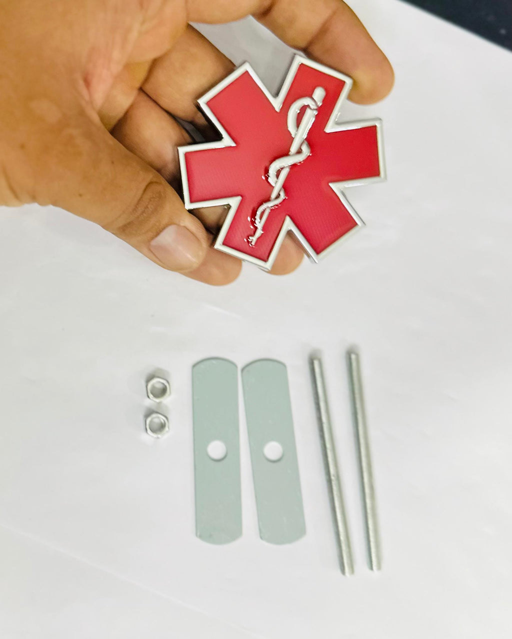 RED Star of Life Doctor 3D Grill Logo (6.3cmx6.3cm) Car Bike Laptop Doctor Grill Sticker Car Emblem 3D Badge Attractive Sticker Auto Racing Sport Logo Grand Tourer Decal.