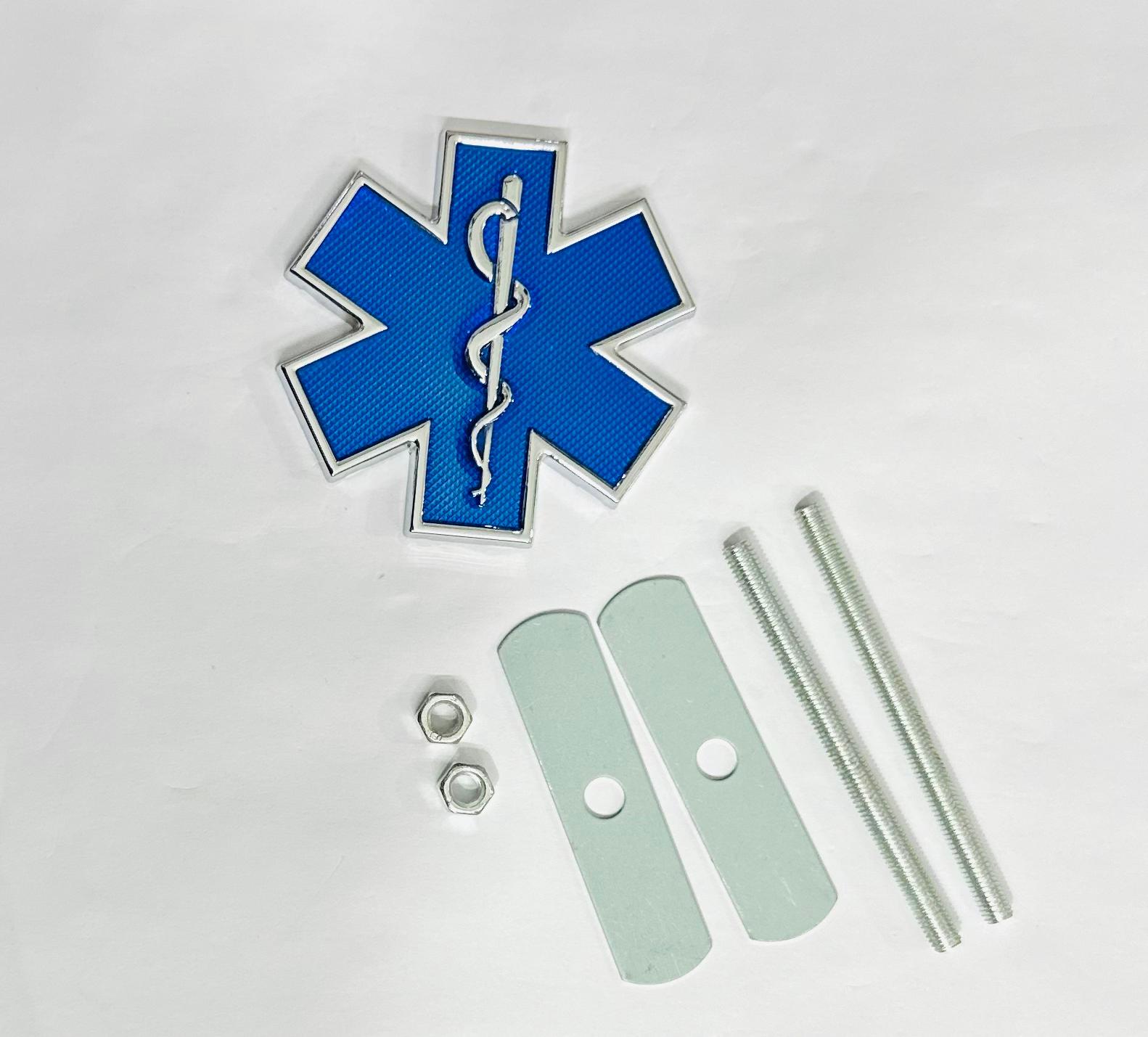 Blue Star of Life Doctor 3D Grill Logo (6.3cmx6.3cm) Car Bike Laptop Doctor Grill Sticker Car Emblem 3D Badge Attractive Sticker Auto Racing Sport Logo Grand Tourer Decal.