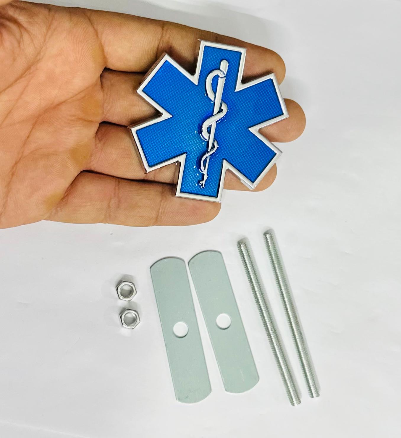 Blue Star of Life Doctor 3D Grill Logo (6.3cmx6.3cm) Car Bike Laptop Doctor Grill Sticker Car Emblem 3D Badge Attractive Sticker Auto Racing Sport Logo Grand Tourer Decal.