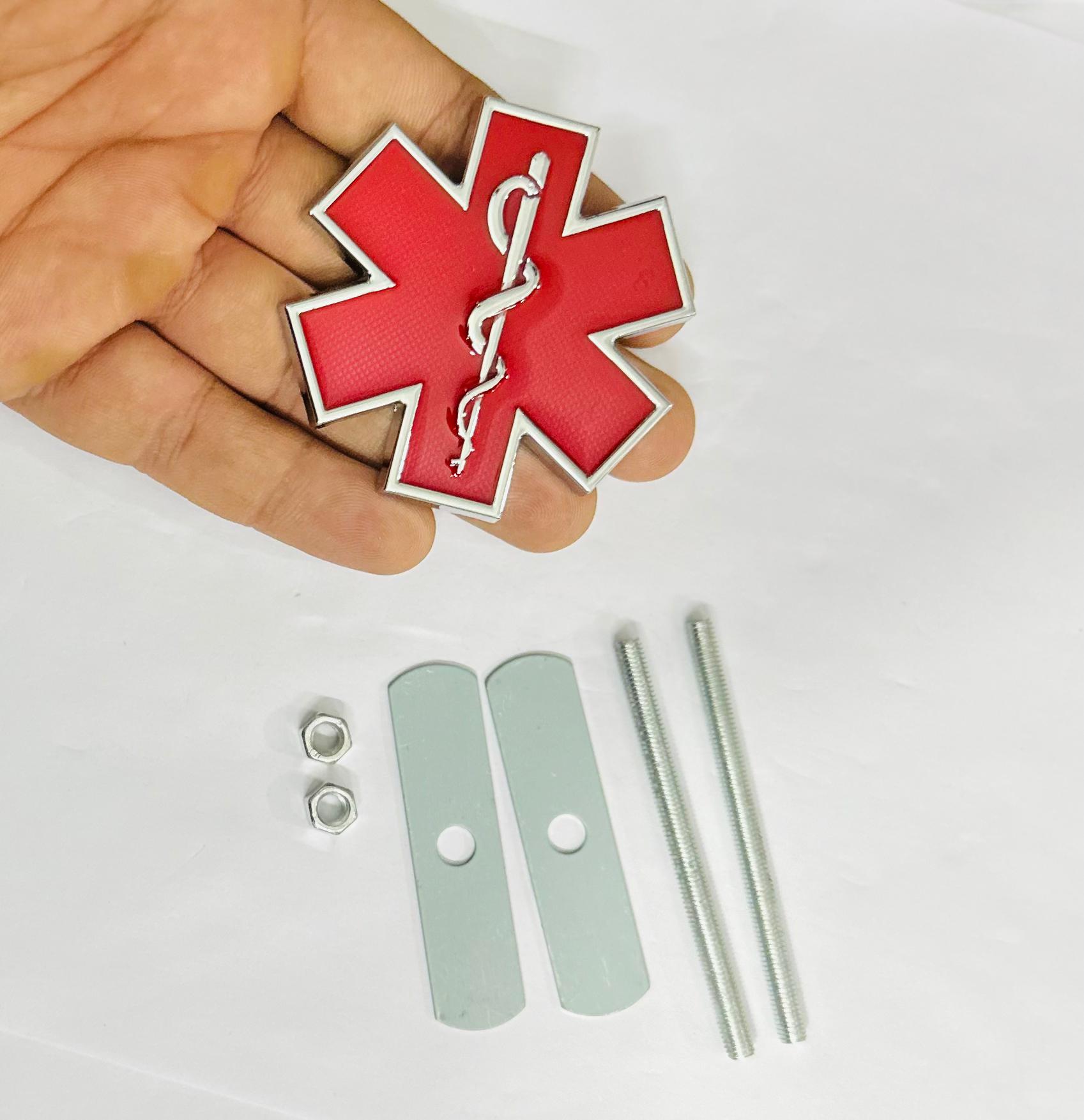 RED Star of Life Doctor 3D Grill Logo (6.3cmx6.3cm) Car Bike Laptop Doctor Grill Sticker Car Emblem 3D Badge Attractive Sticker Auto Racing Sport Logo Grand Tourer Decal.