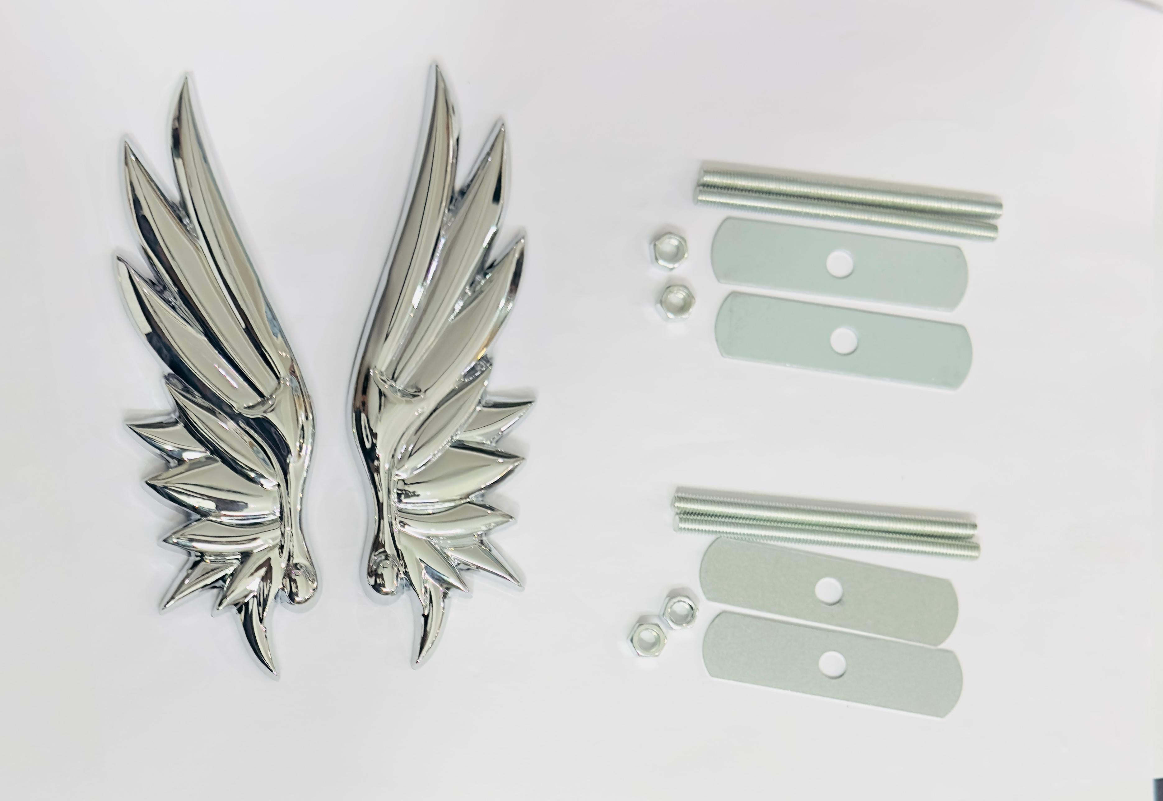 SILVER Angel Wing Big 3D Grill Logo (14cmx4.3cm) for Car Bike Laptop Emblem Decor, Angel Wing 3D Grill-Badge Universal Auto Racing Sports Logo Grand Tourer Decal Auto Accessories.