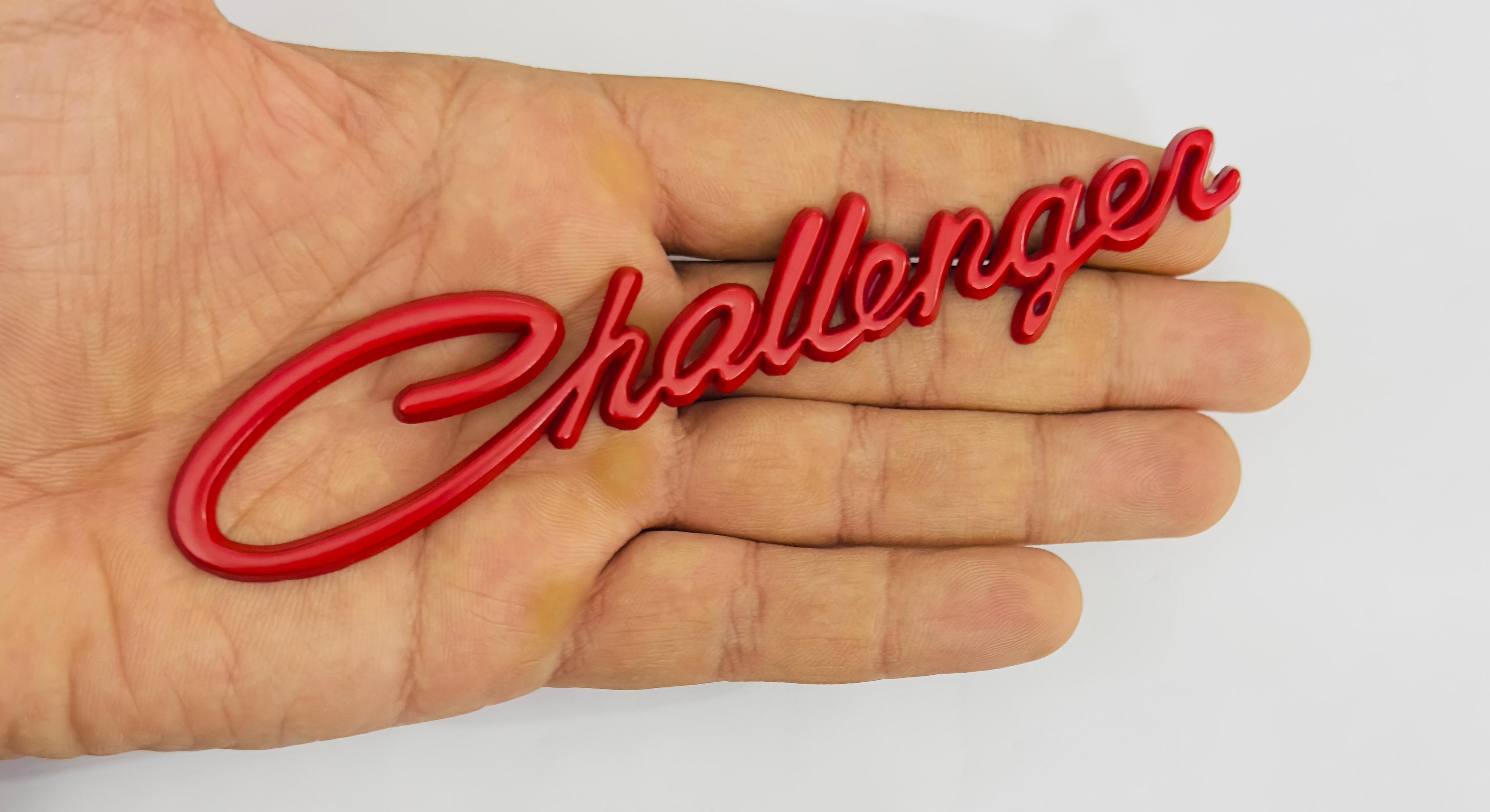 Challenger RED Logo Metal Sticker (15cmx3cm) Car Emblem Attractive car Sport Sticker Premium 3D Badge Grand Tourer Decal Challenger 3D Sticker Decor for Laptop Car Bike.
