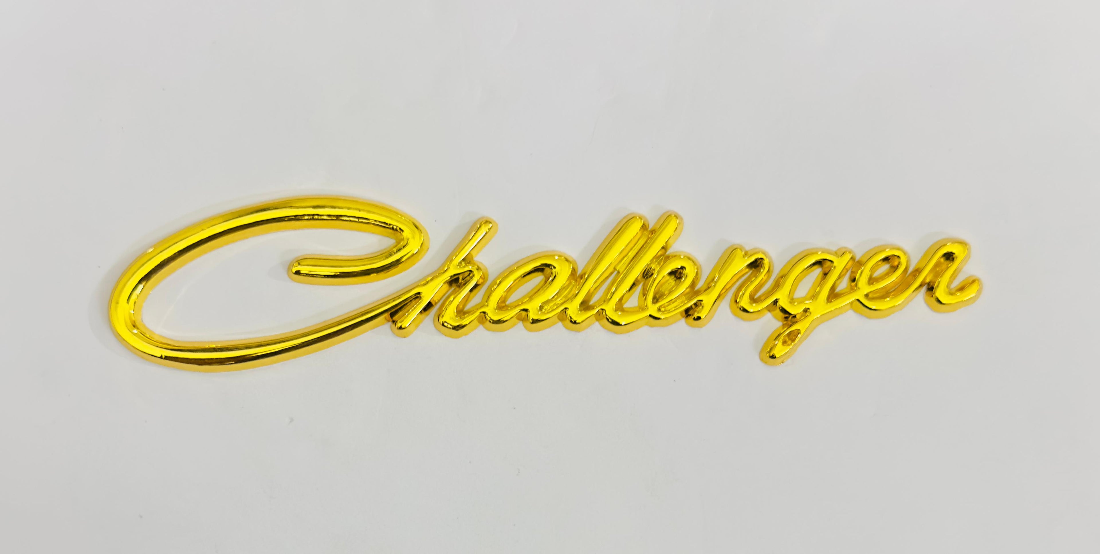 Challenger GOLDEN Logo Metal Sticker (15cmx3cm) Car Emblem Attractive car Sport Sticker Premium 3D Badge Grand Tourer Decal Challenger 3D Sticker Decor for Laptop Car Bike.