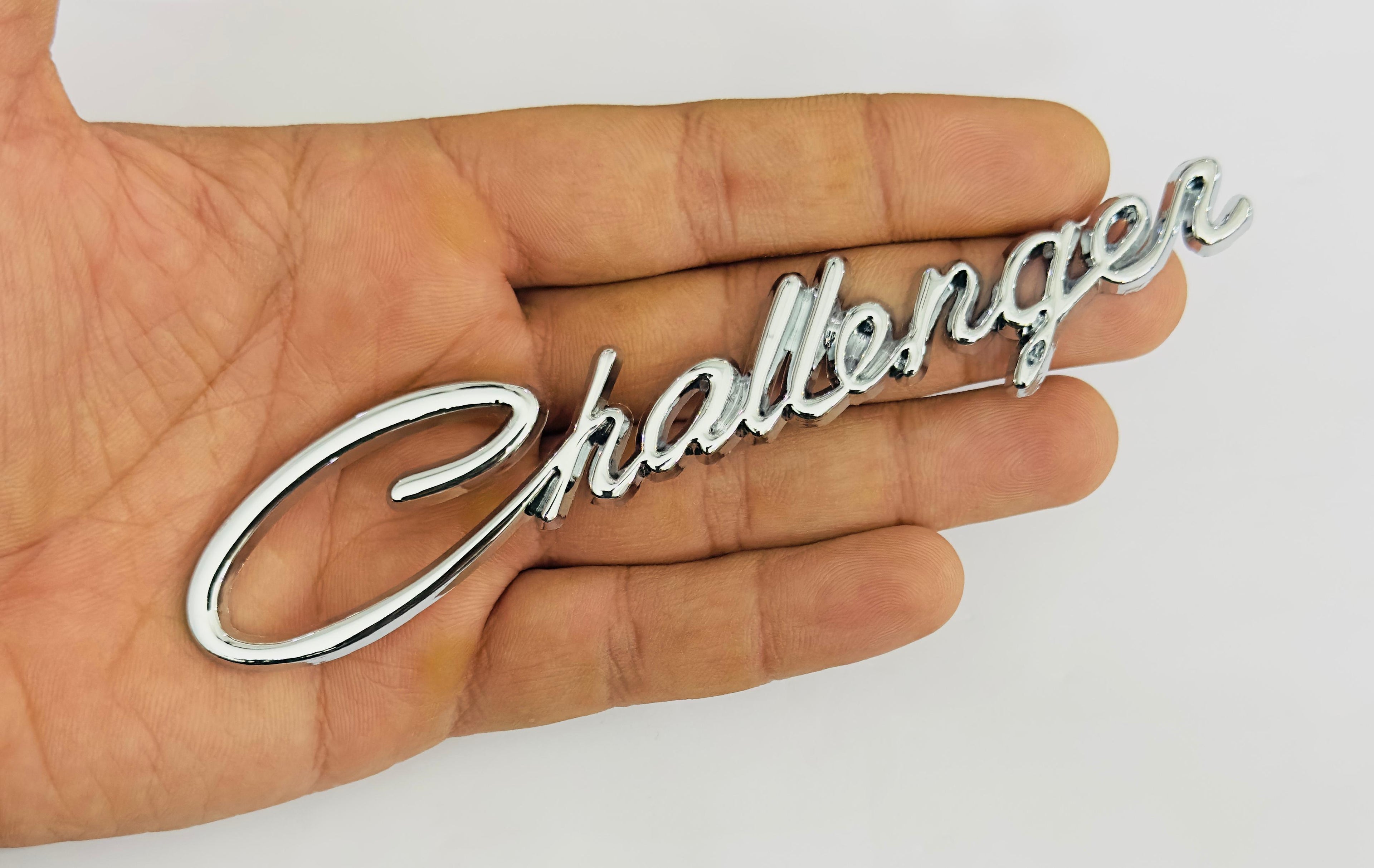 Challenger CHROME Logo Metal Sticker (15cmx3cm) Car Emblem Attractive car Sport Sticker Premium 3D Badge Grand Tourer Decal Challenger 3D Sticker Decor for Laptop Car Bike.